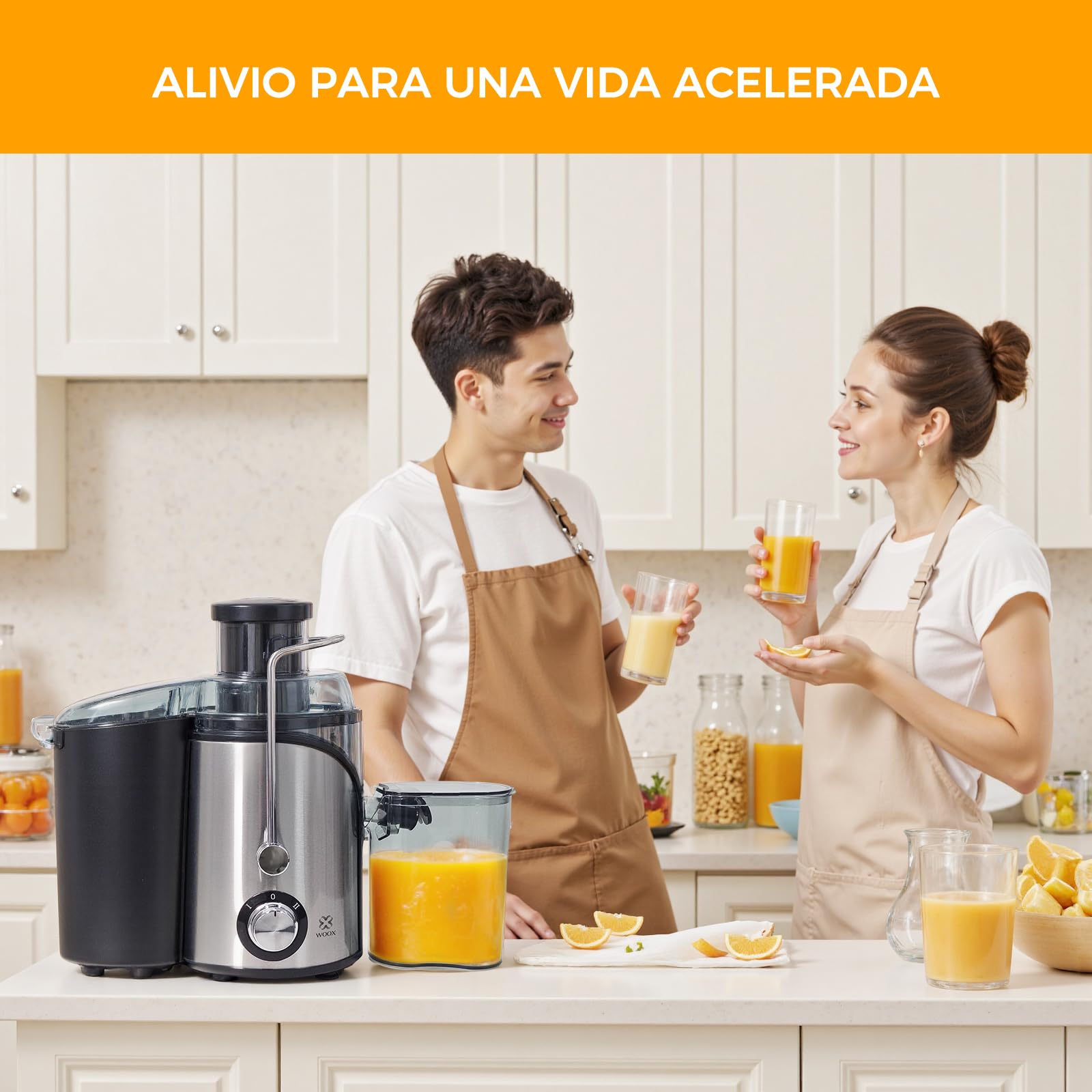 WOOX Exprimidor de Zumos, Exprimidor Eléctrico Silencioso para Verduras y Frutas de Acero Inoxidable, Recipiente de 500 ml, Negro/Acero