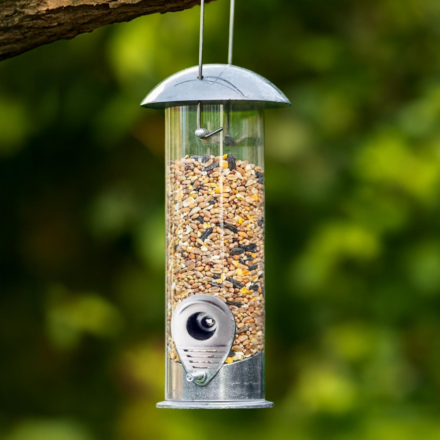 Garden Mile Metal Hanging Bird Feeder for Small Birds – Squirrel Proof & Weatherproof Seed Feeder with Protective Cage Heavy Duty Outdoor Wild Bird Feeder for Sunflower Hearts & Peanuts