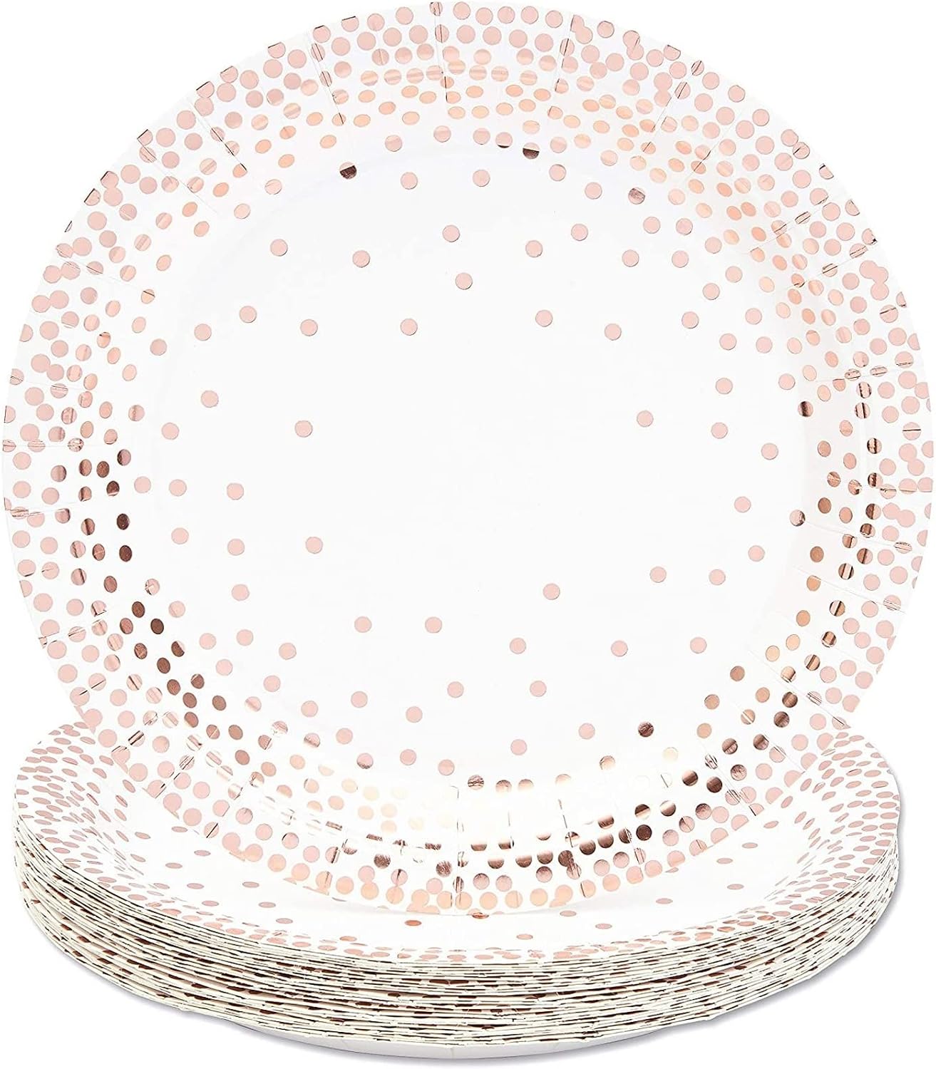 Rose Gold Confetti Party Bundle, Includes Paper Plates, Cups, and Napkins (24 Guests, 72 Pieces)