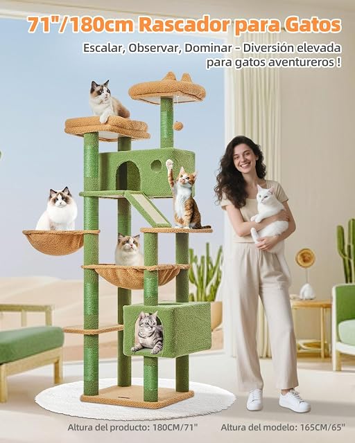 Foto 2 de 8 de Taoqimiao Árboles Rascadores para Gatos Grandes 180 cm MSC026L Verde