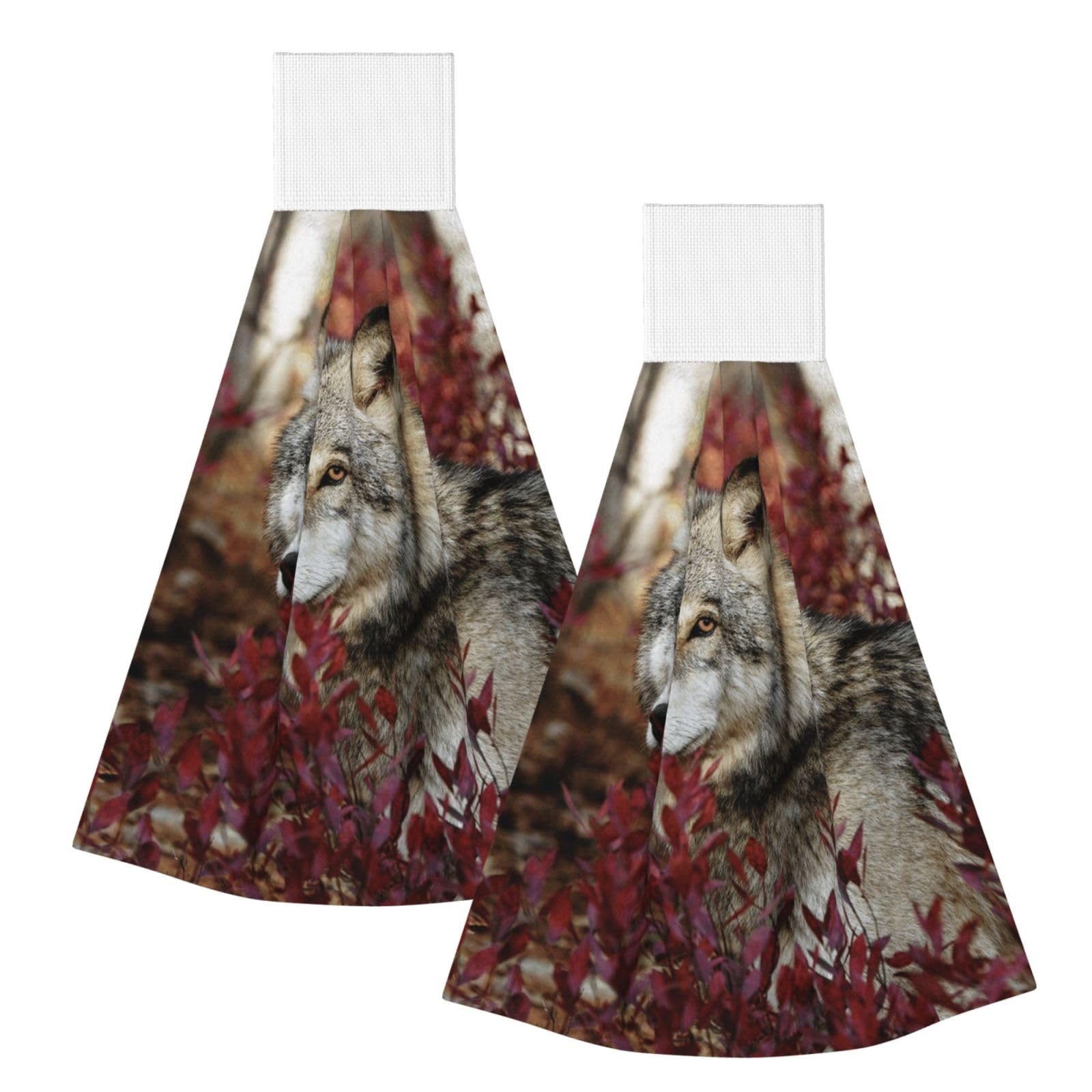 DOPKLNA Wolf, 2 Pcs Hanging Coral Fiber Hand Towels for Bathroom, Absorbent Kitchen Towels
