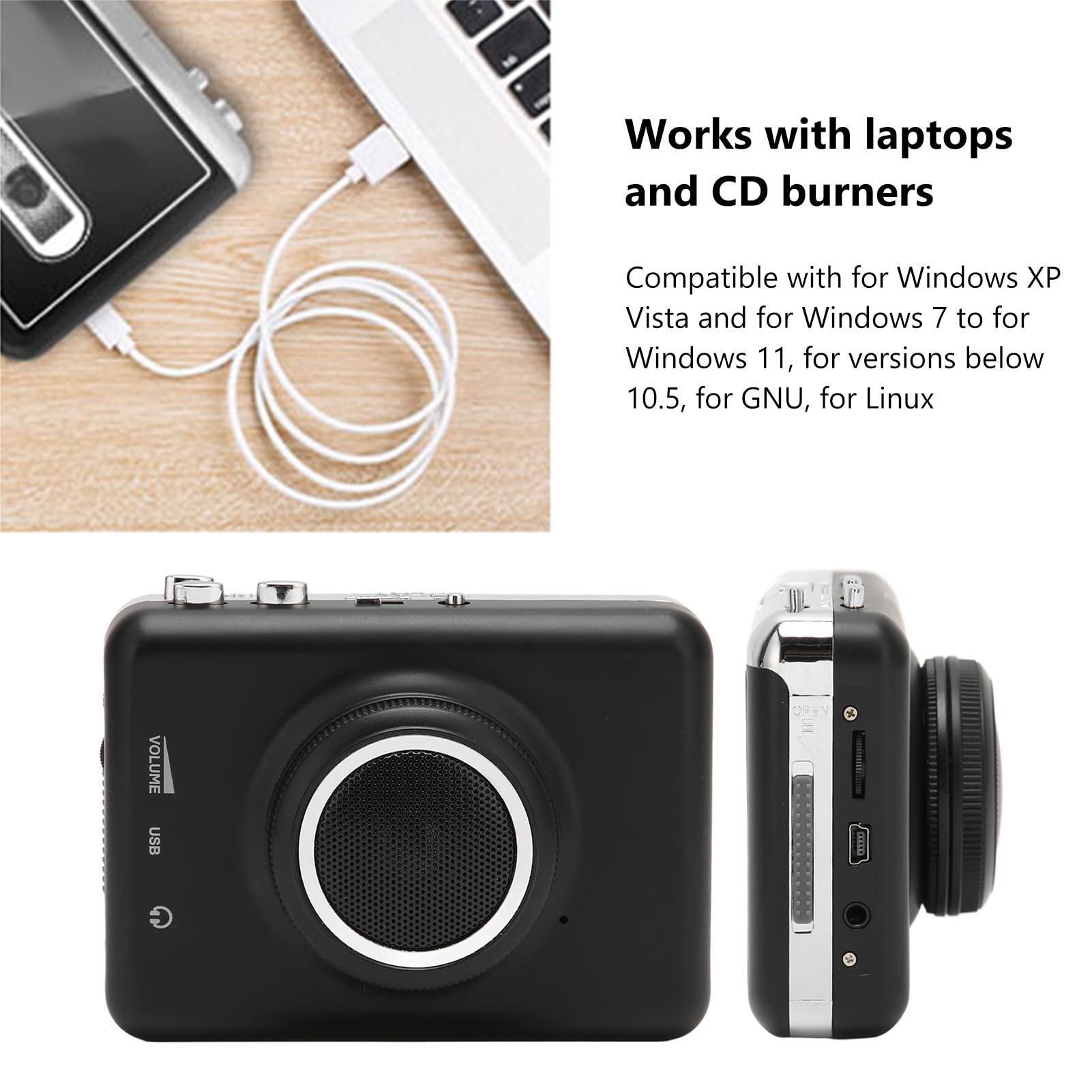 Convertidor y Reproductor de Cinta Casetes, Reproductor de Cassette USB, Convertidor de Cinta a MP3, Convierte Cintas de Audio a MP3 Digital, Guárdalas Directamente en Una Memoria USB o PC, CD