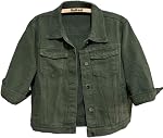 Unilexi Women's 3/4 Sleeve Colored Cropped Denim Jacket Light Wash Short Jean Jacket Trucker Coat