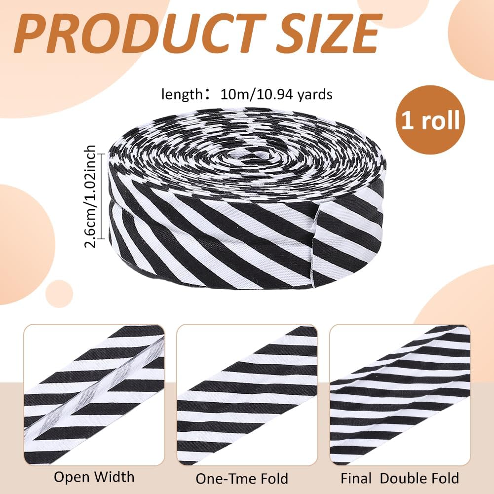 PH PandaHall 10m Double Fold Bias Tape 20mm Wide Black White Stripe Binding Tape Cotton Twill Striped Piping Tapes Striped Hemming Tape for Sewing Quilting Seaming Garment Accessories