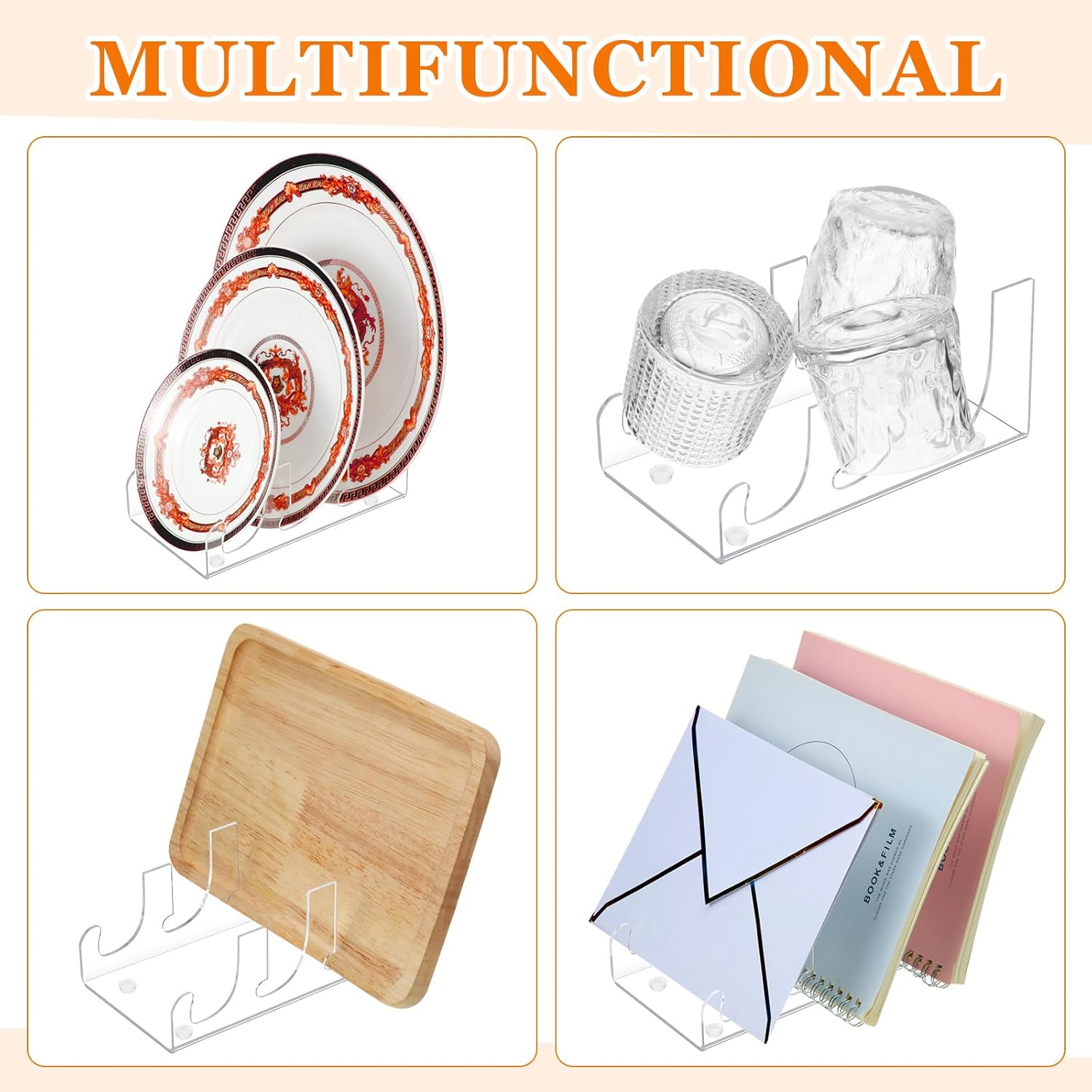 16 pack Acrylic China Dinnerware Display Stand 8 Pcs 3 Tiers Clear Plate Dish Platters Setting Holder and 8 Pcs Tea Cup Saucer Stand for Kitchenware Tableware Display Organizer