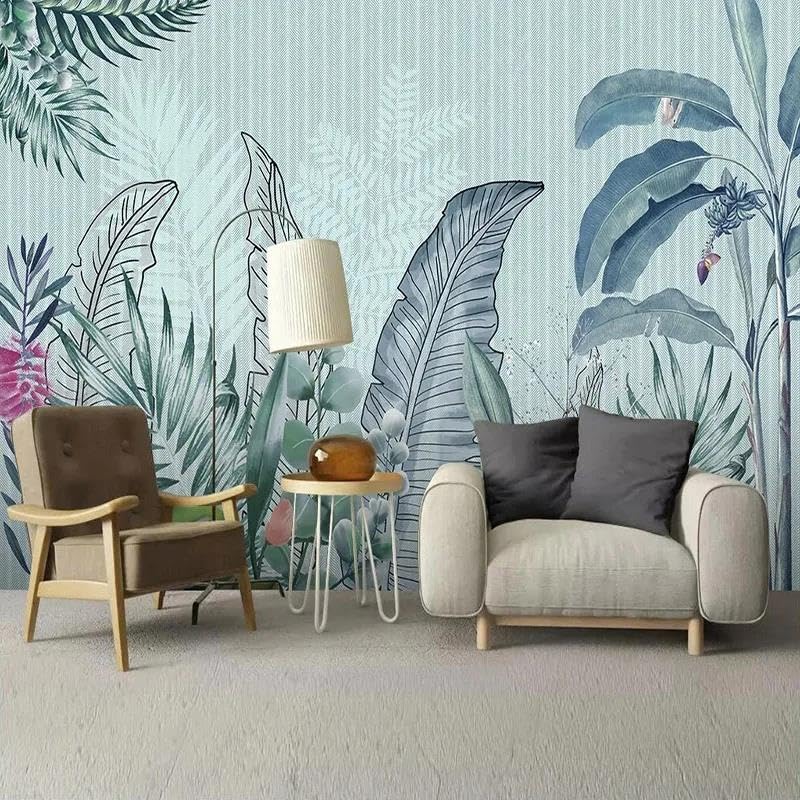 Papier peint mural 3D plantes pour créer un fond de canapé jungle salon
