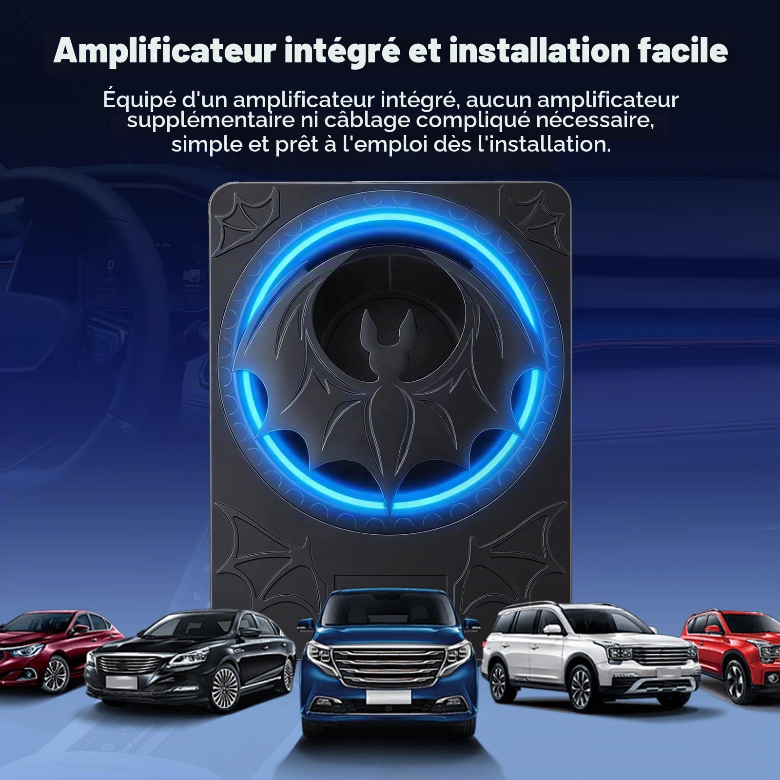 CAMECHO Caisson de Basses Graves 1200W 70mm Ultraplat sous-Siège pour Auto avec Alimentation: Subwoofer Actif avec Amplificateur Intégré, Entrée Haut/Bas Niveau et Commandes de Volume pour SUV