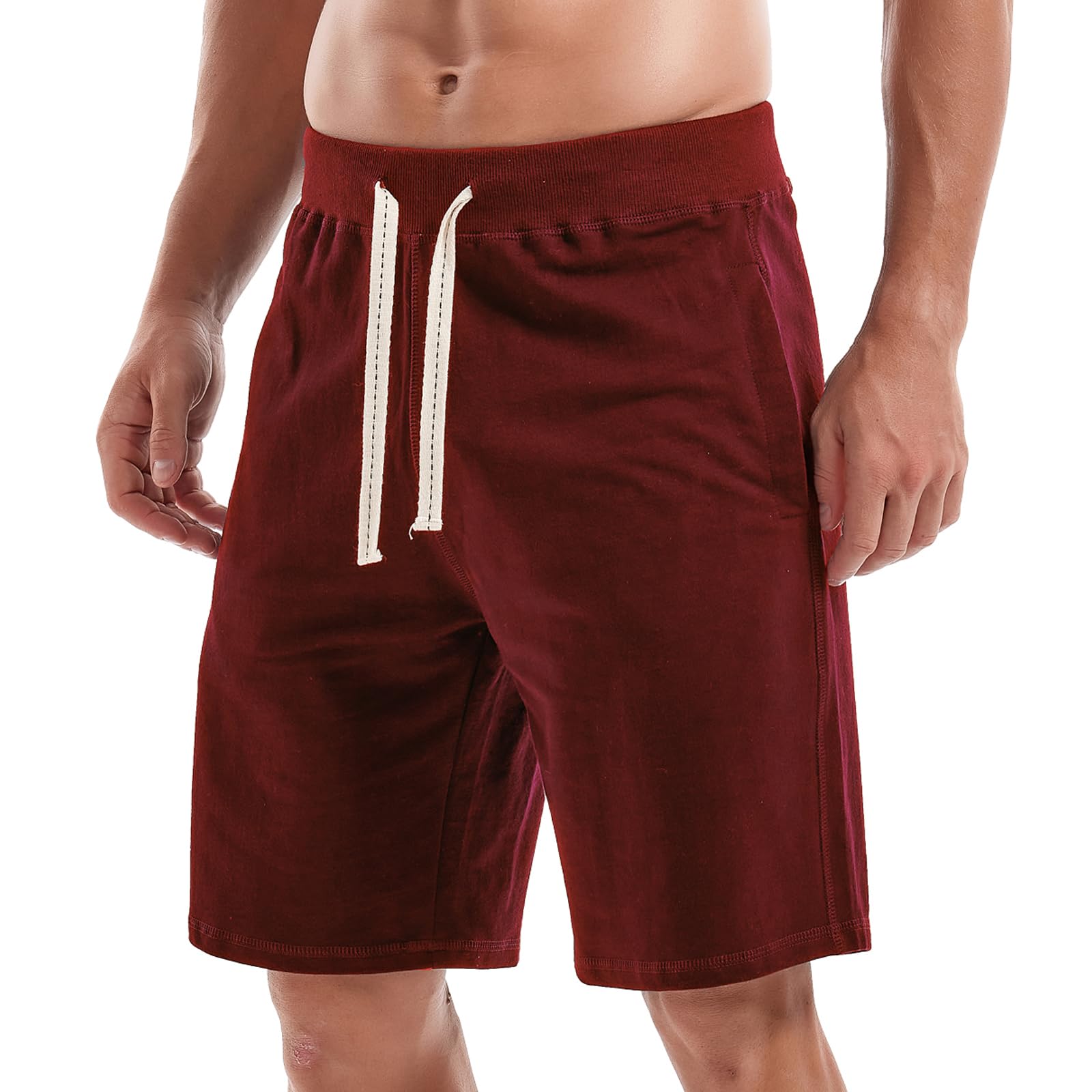 Amy Coulee Mens Cotton Shorts Casual Sports Shorts with Pockets Athletic Workout Shorts (Medium, Wine)