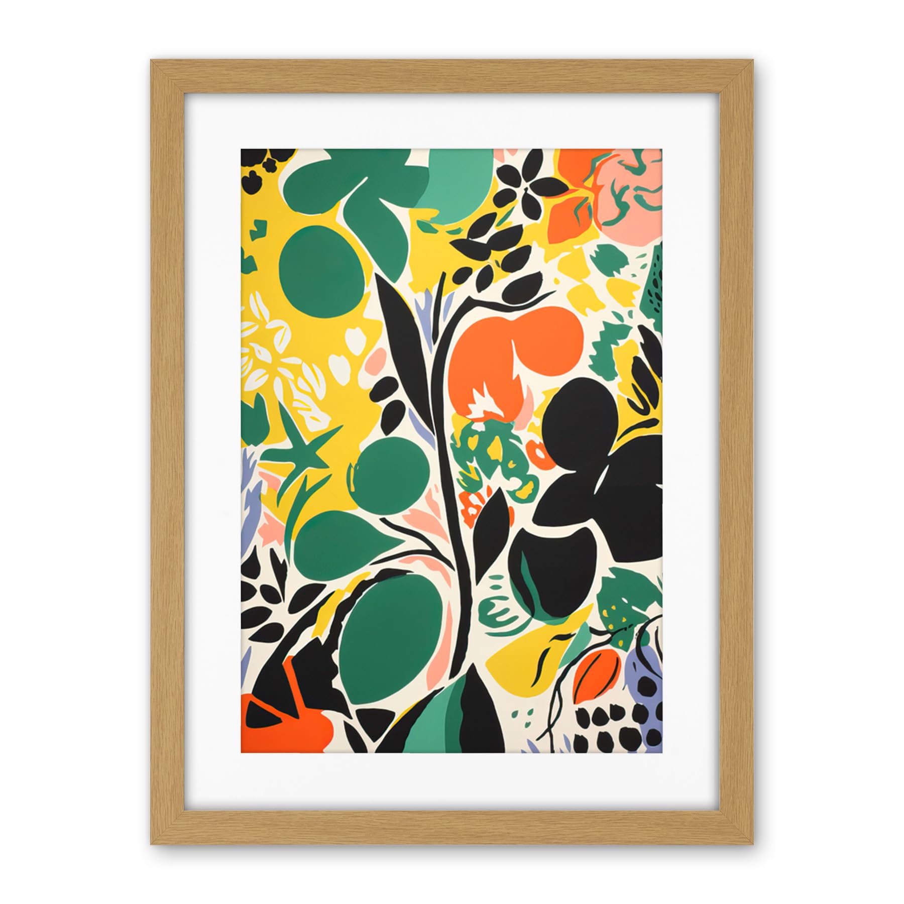 Artery8 Henri Matisse Inspired Botanical Garden Acrylic Painting Abstract Bright Shapes Artwork Framed Wall Art Print 18X24 Inch