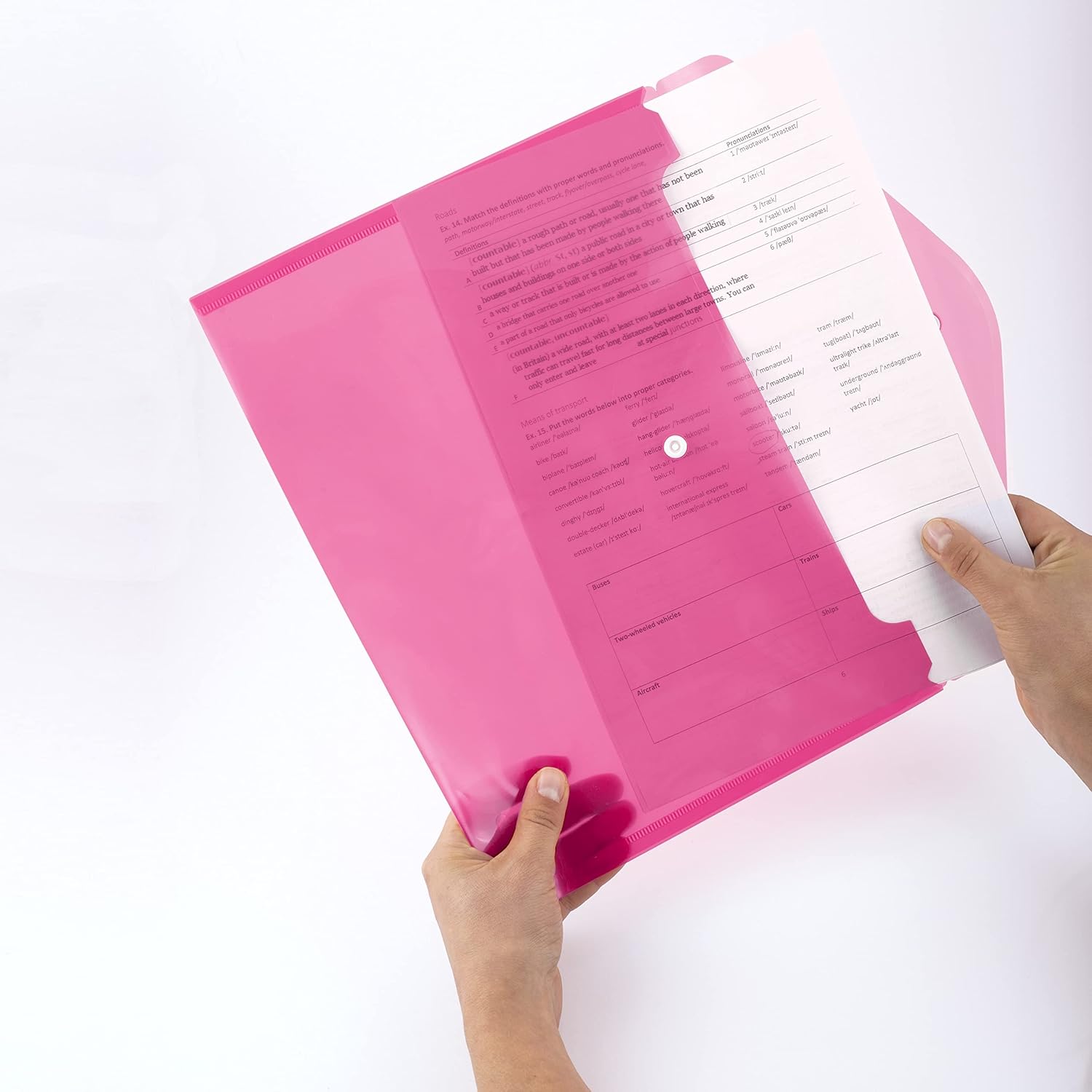 D.RECT 5530 Polypropylene Document Folder A4 with Snap Closure/Popper Closure Pink