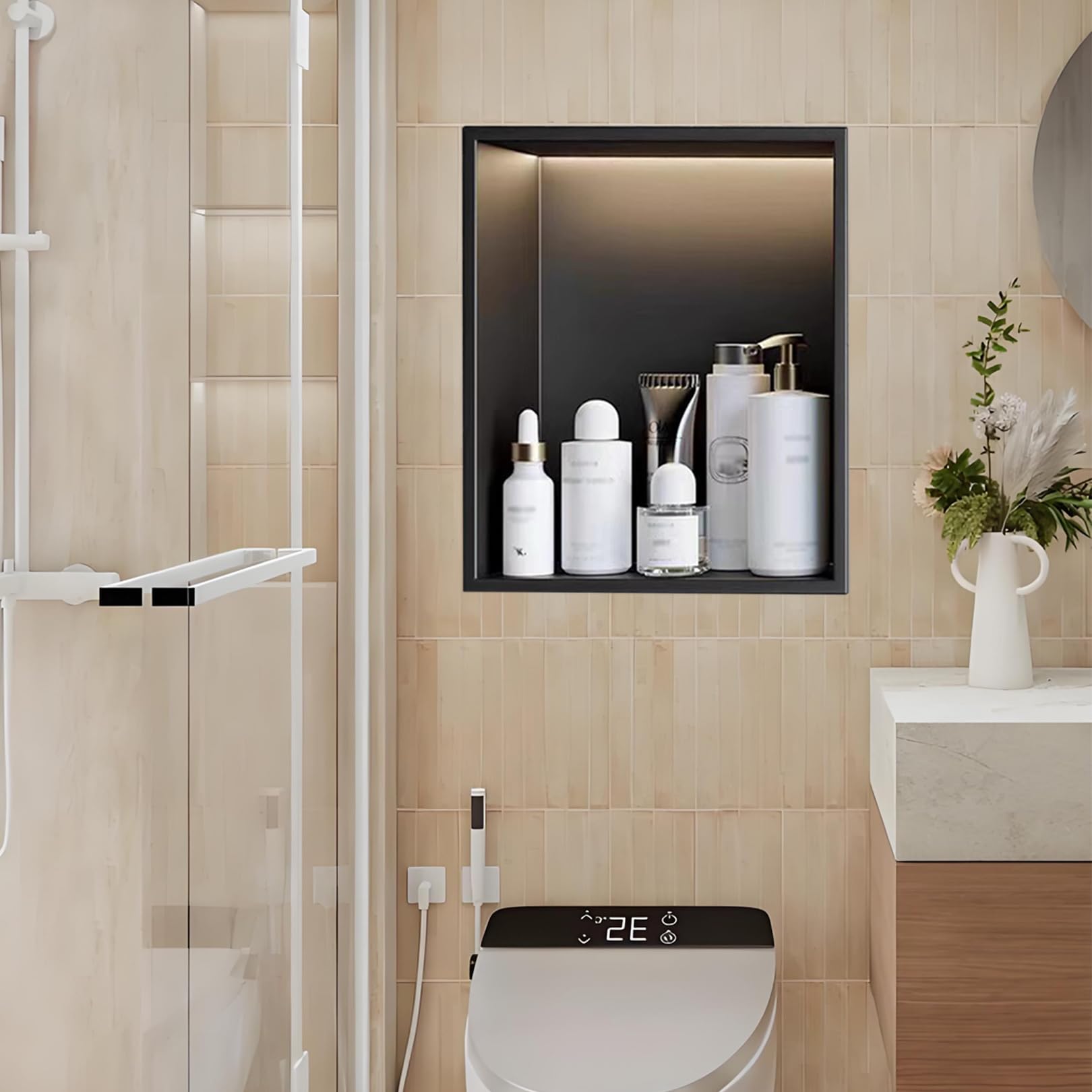 Niche de douche lumineuse pour une ambiance de spa relaxante dans votre salle de bain moderne