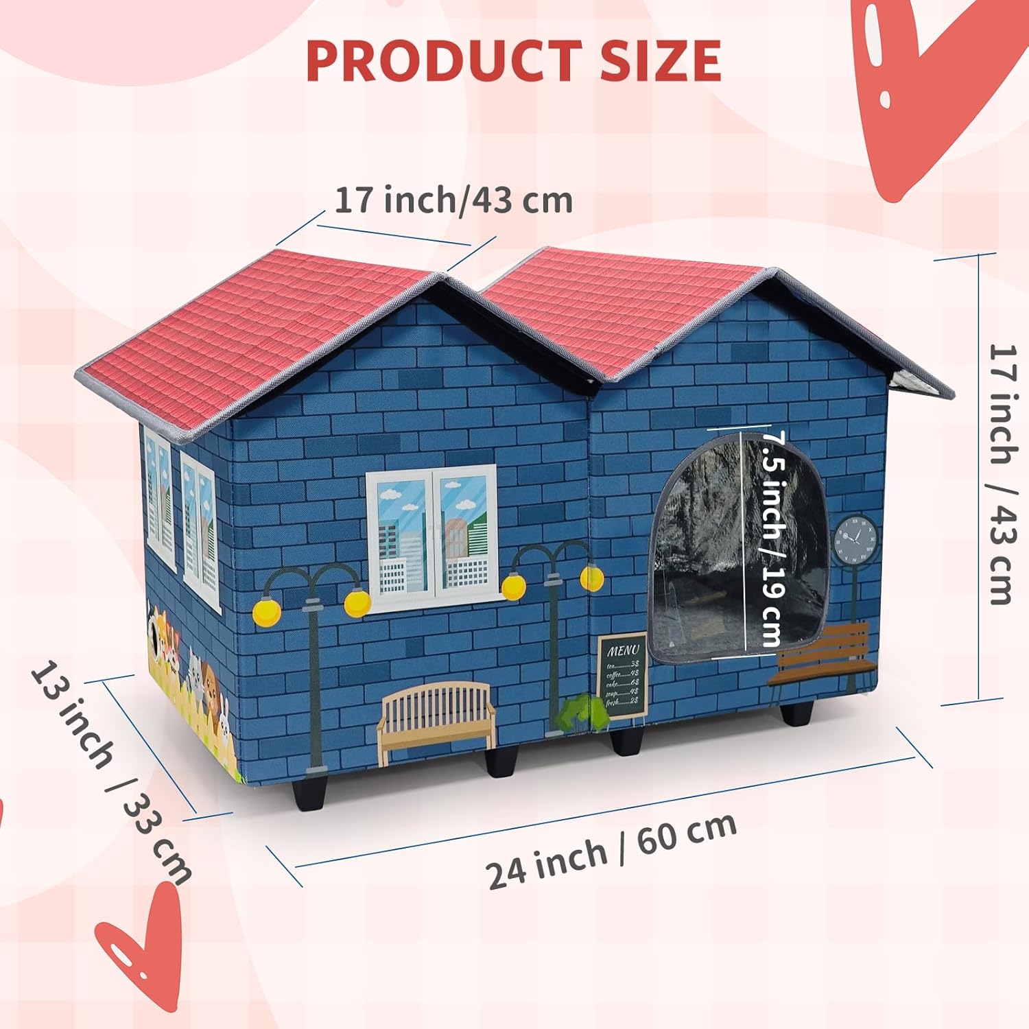 Heated Cat House for Outdoor with Elevated Base,Heated Kitty House for Outside in Winter Blue