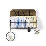 SRIWATANA Rustic Mail Holder Organizer&comma; Key Holder Wall Mount Mail Sorter for Hallway Foyer and Home Decoration - Carbonized Black