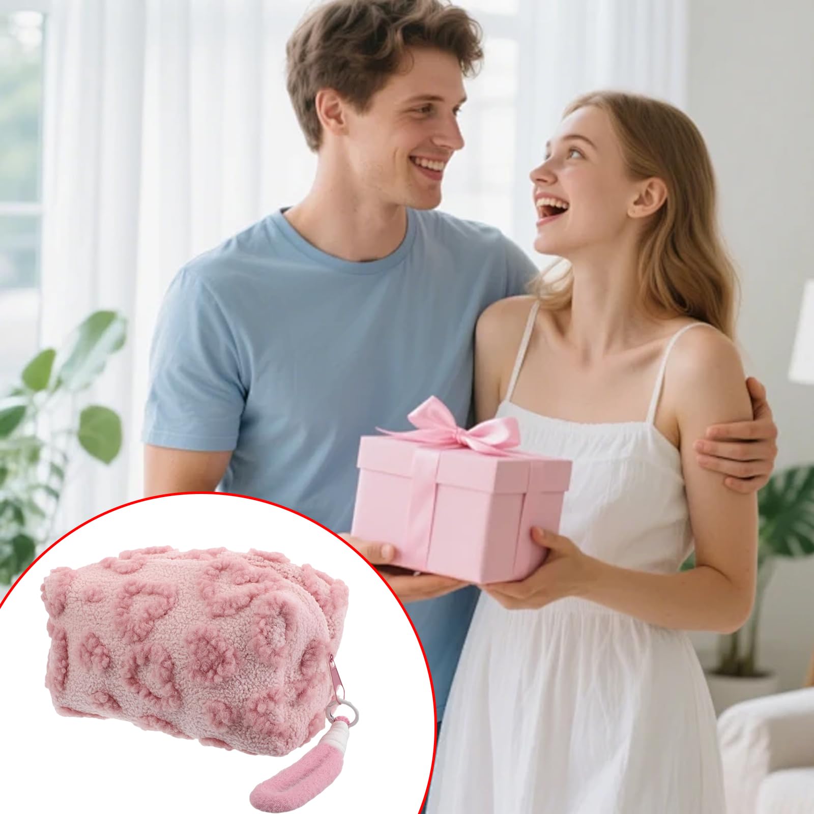 Peloso Beauty Case Donna, Porta Trucchi, Motivo a Forma di Cuore Pochette, Trousse Trucchi Donna con Manico, Portatile Borse da Toilette con Cerniera per Viaggio per Donne e Ragazze, Rosa