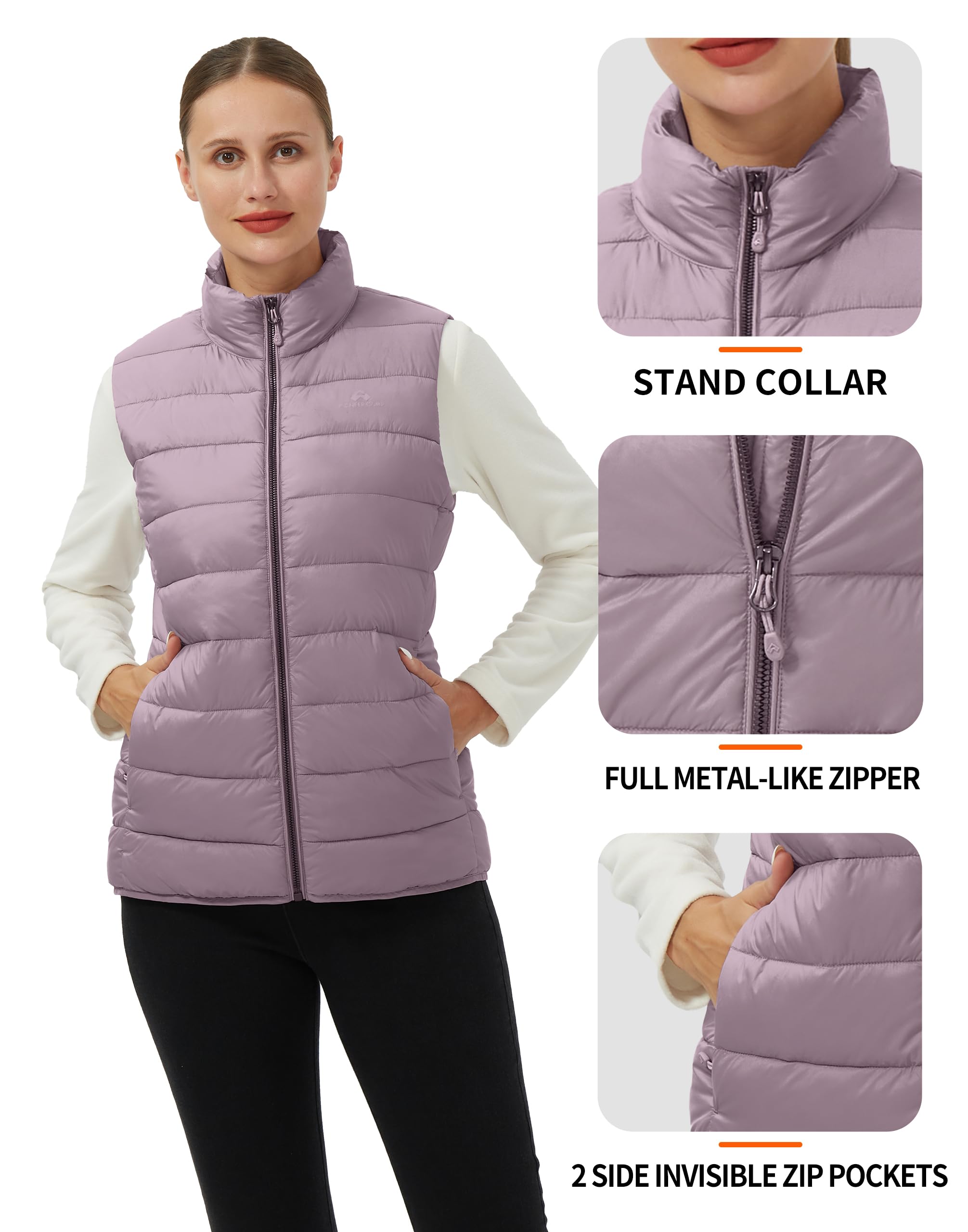 Pioneer Camp Chaleco acolchado para mujer, ligero, plegable, sin mangas, acolchado, con cremallera, cálido, para invierno, para exteriores
