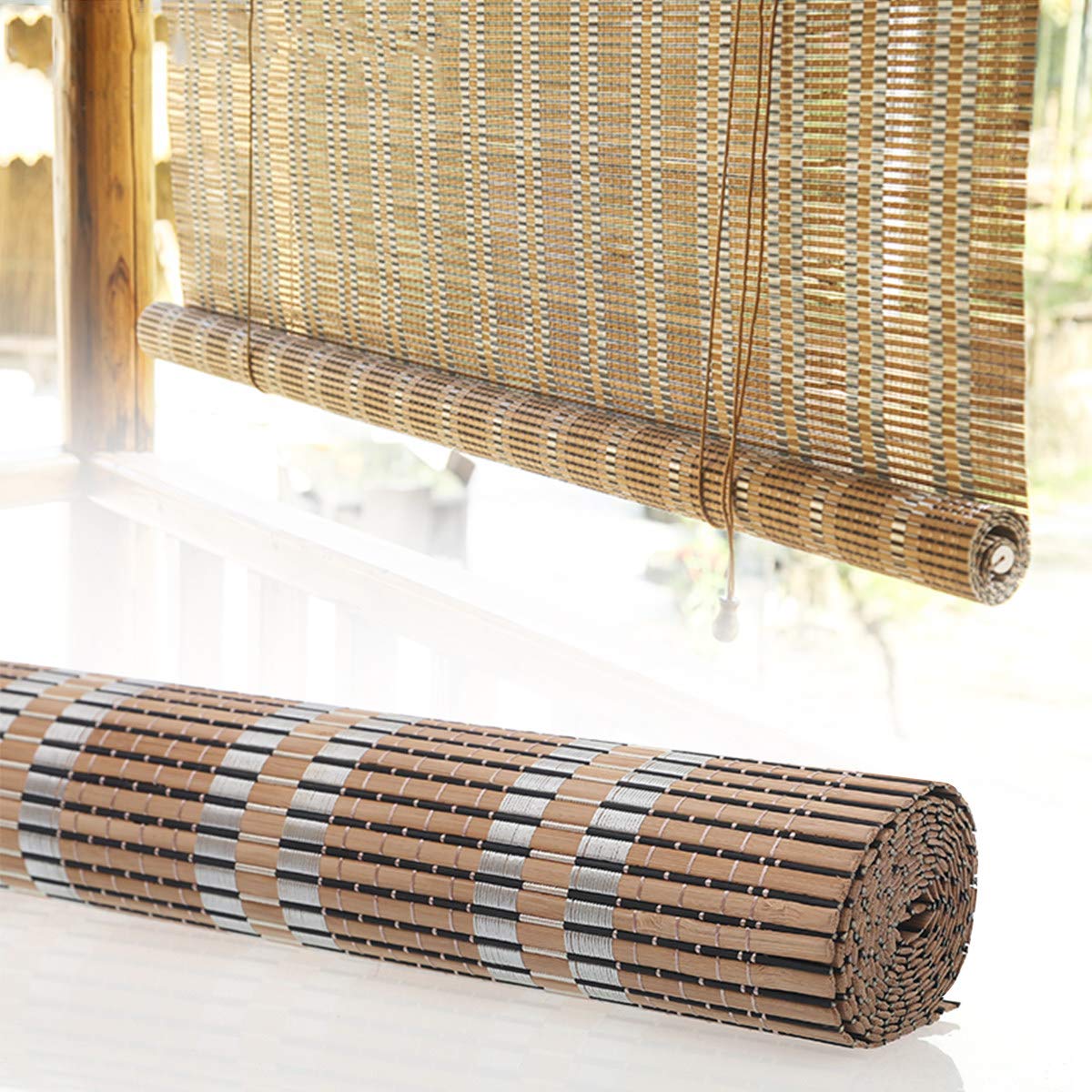 ZH-VBCWindow Blinds Bamboo Roman Shades, 80% Light Filtering Roller Shades for Porch, Courtyard, Balcony, Kitchen, Doors, 23 Inch / 31 Inch / 39 Inch / 47 Inch / 55 Inch Wide,W80xH90cm