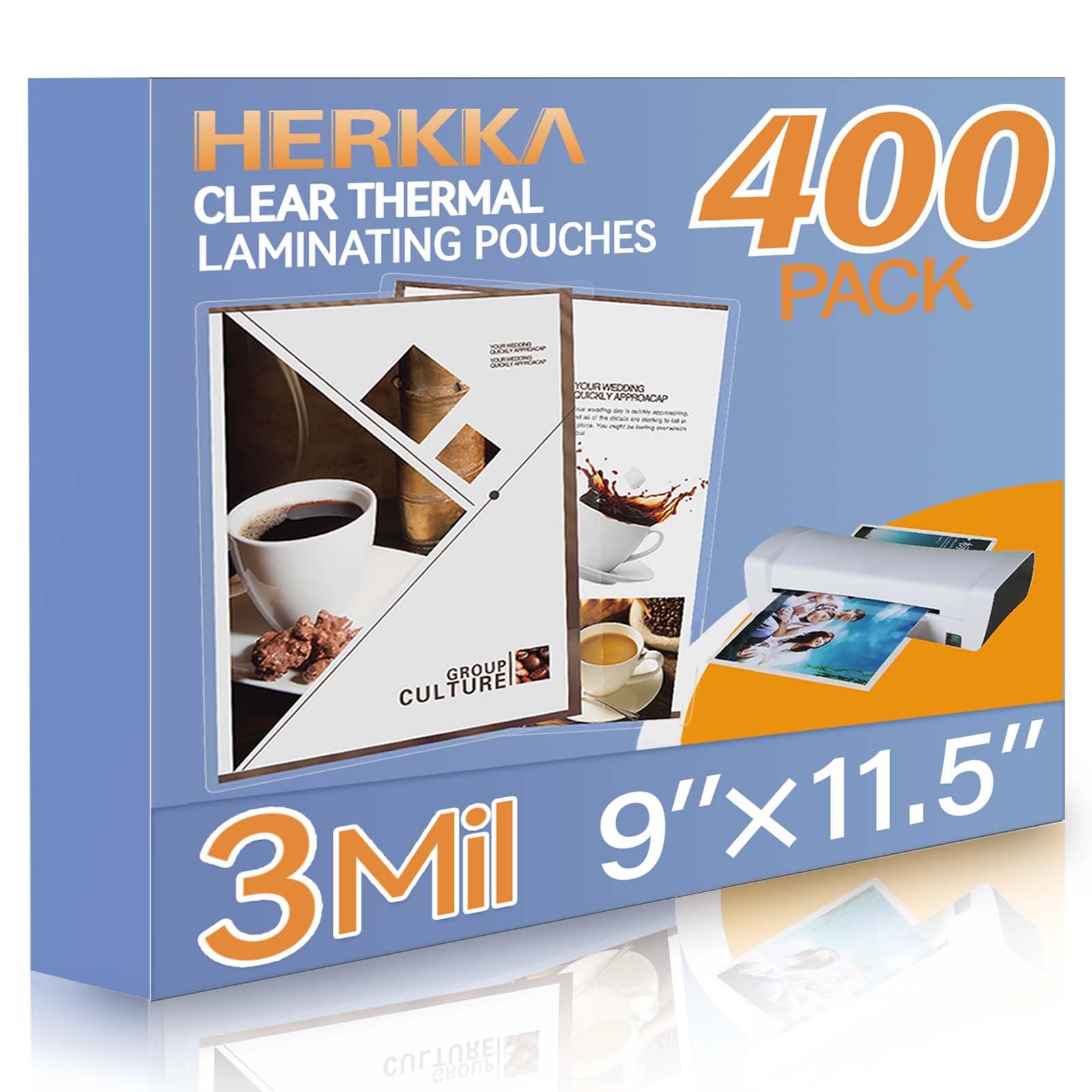 HERKKA 400 Pack Laminating Sheets, Holds 8.5 x 11 Inch Sheets, 3 Mil Clear Thermal Laminating Pouches 9 x 11.5 Inch Lamination Sheet Paper for
