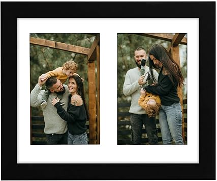 8x10 Double Picture Frame Black for Display Two 4x6 Pictures Made of Solid Wood for Wall Mounting and Tabletop Display | Wall and Tabletop, Gift for Family, Friends, Dog, Christmas