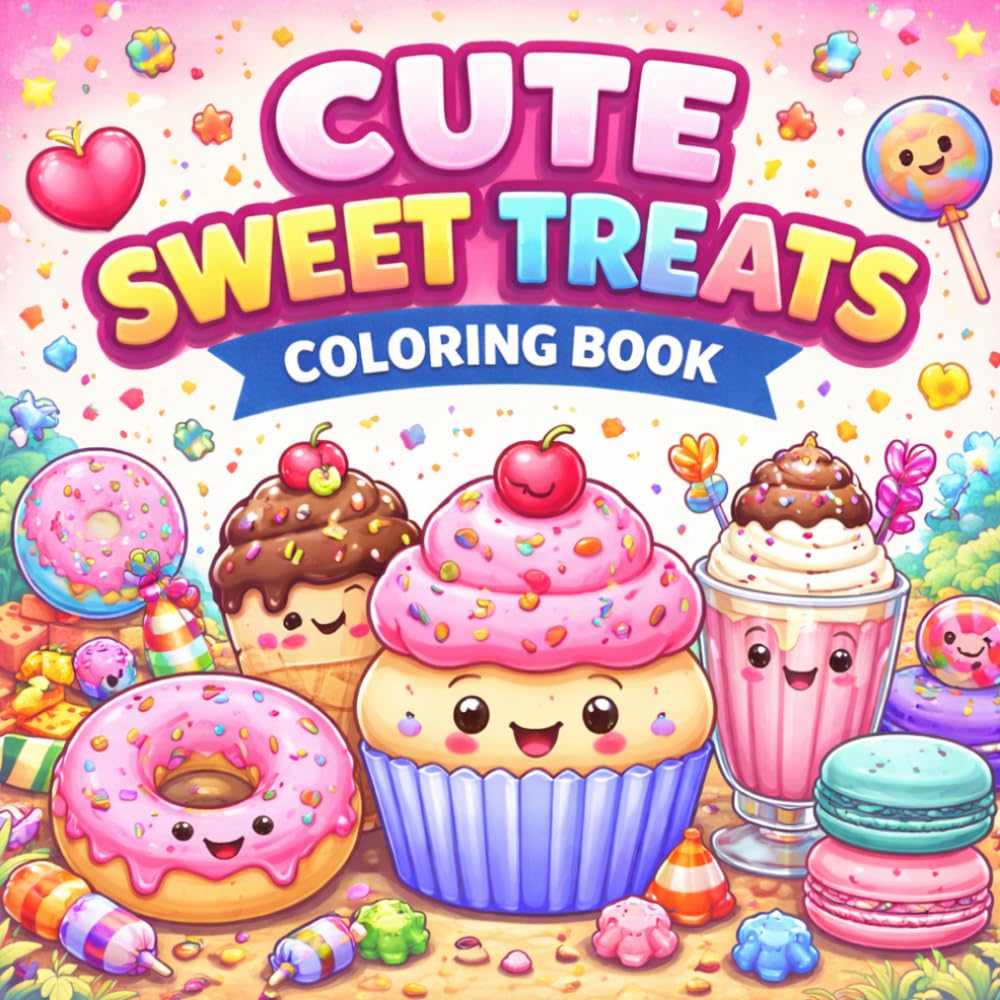 Cute Sweet Treats coloring book: A Fun and Easy Kawaii Dessert Coloring Adventure for Kids Ages 4–8