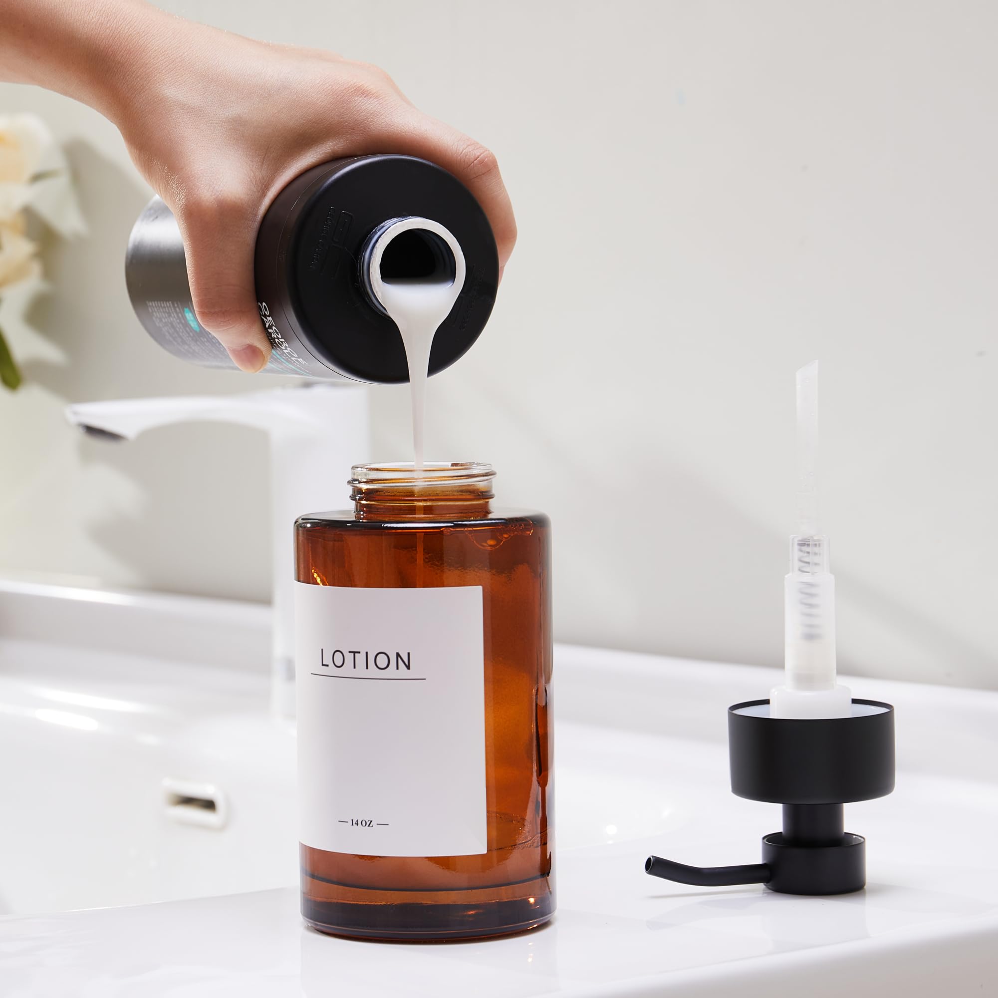 Set dispenser di sapone liquido in vetro spesso, 400 ml, dispenser per sapone liquido a mano da bagno con pompa in acciaio inossidabile, dispenser per sapone per piatti, dispenser di sapone per bagno,