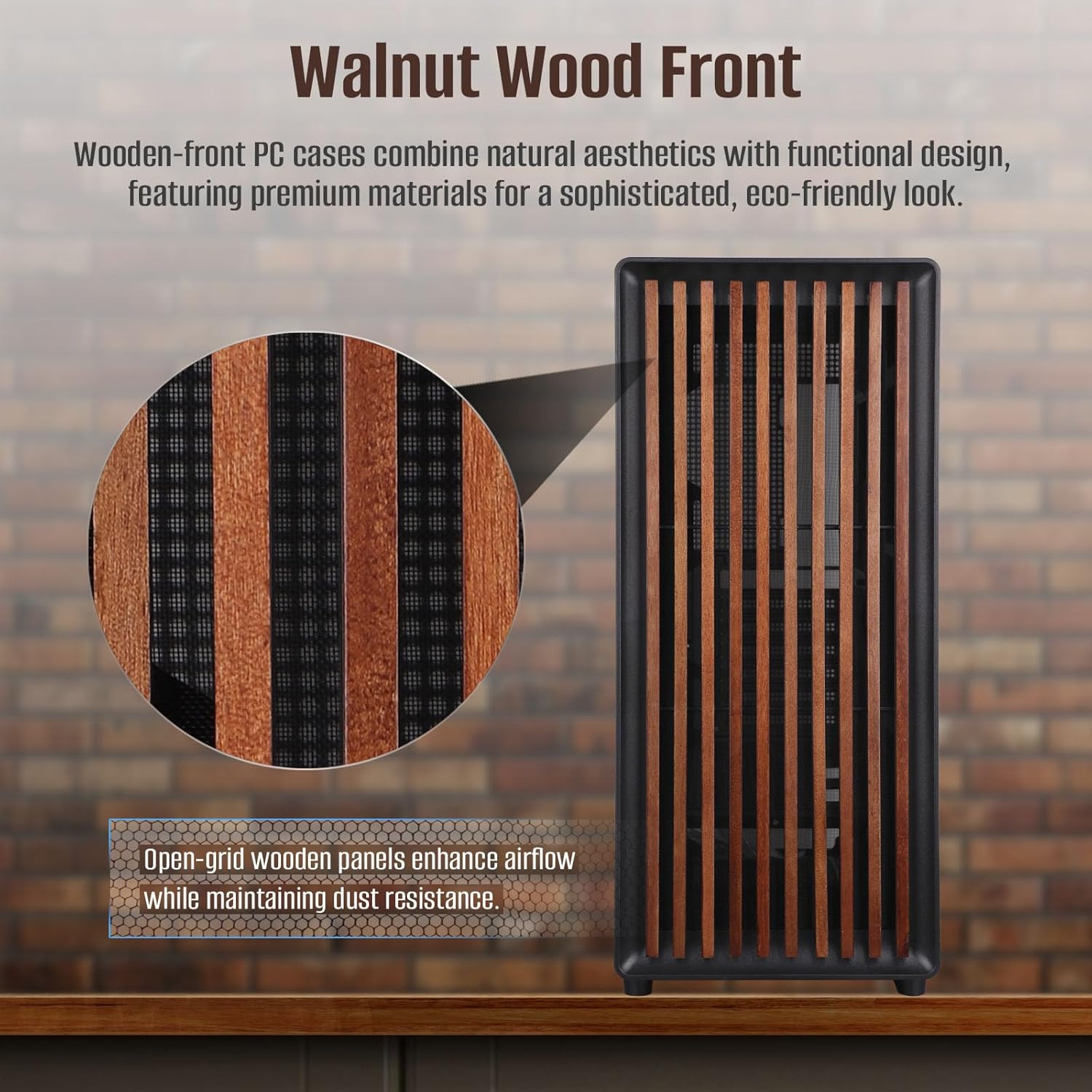 D1 Tempered Glass PC Case Meshify - Walnut Wood Front - Mesh and Glass Side Panel - Can Build in Up to 12 ARGB PWM Fans - High Airflow Mid Tower PC Gaming Case for ATX/mATX/ITX Motherboards Black