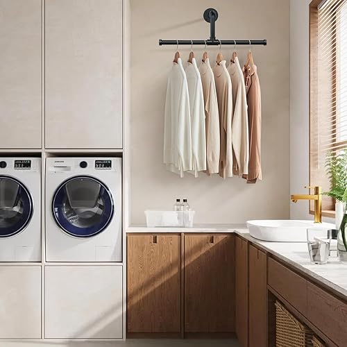 Miniatura 6 de ERYTLLY - Perchero de ropa de tubo industrial montado en la pared, de 21.2 pulgadas, perchero desmontable y resistente, barra de colgar multiuso