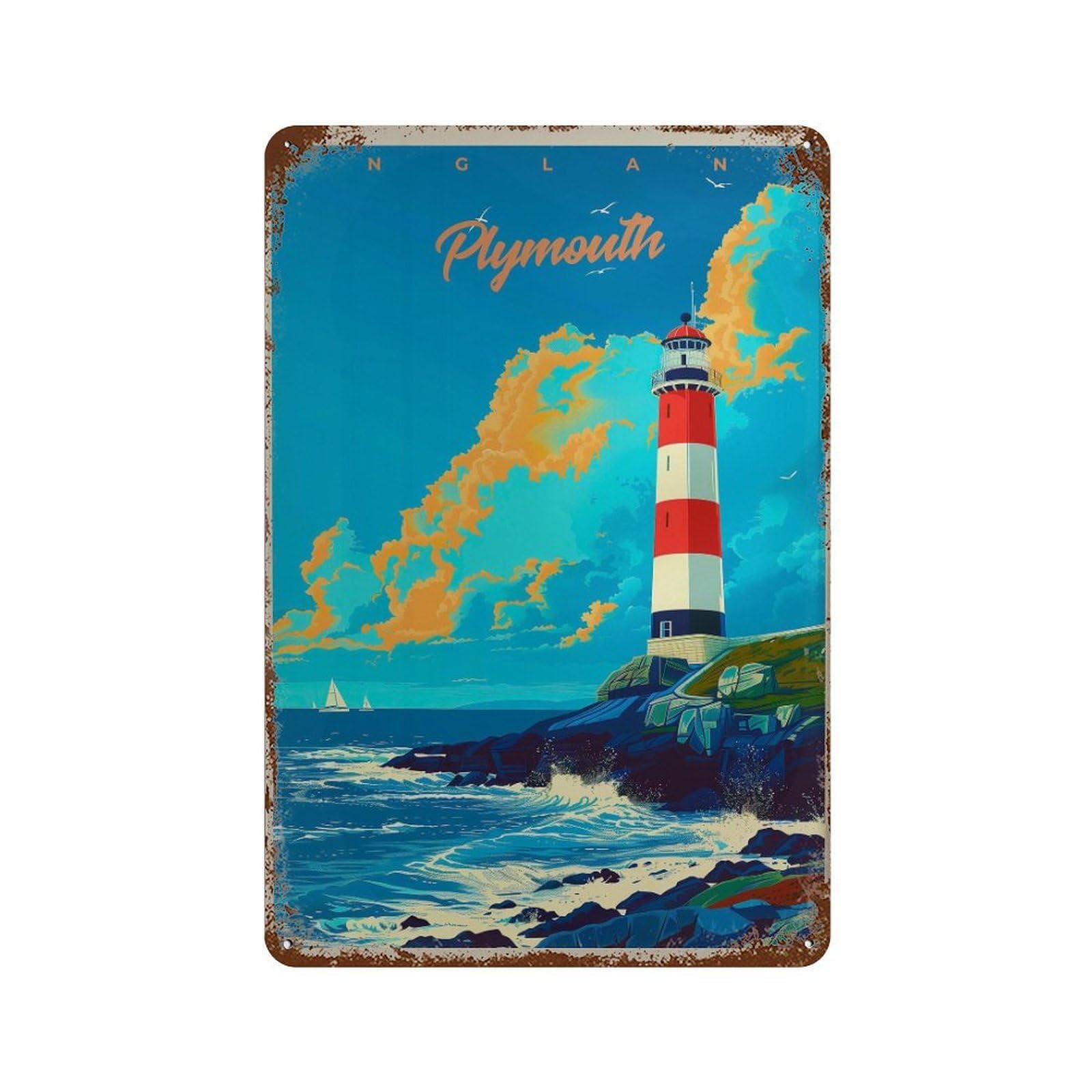 xiaoxiaoshen Plymouth England Travel Seaside Wall Decor Art Metal Tin Poster Modern Home Decor Art Home Bar Shop Decorations Vintage Sign 30x20cm
