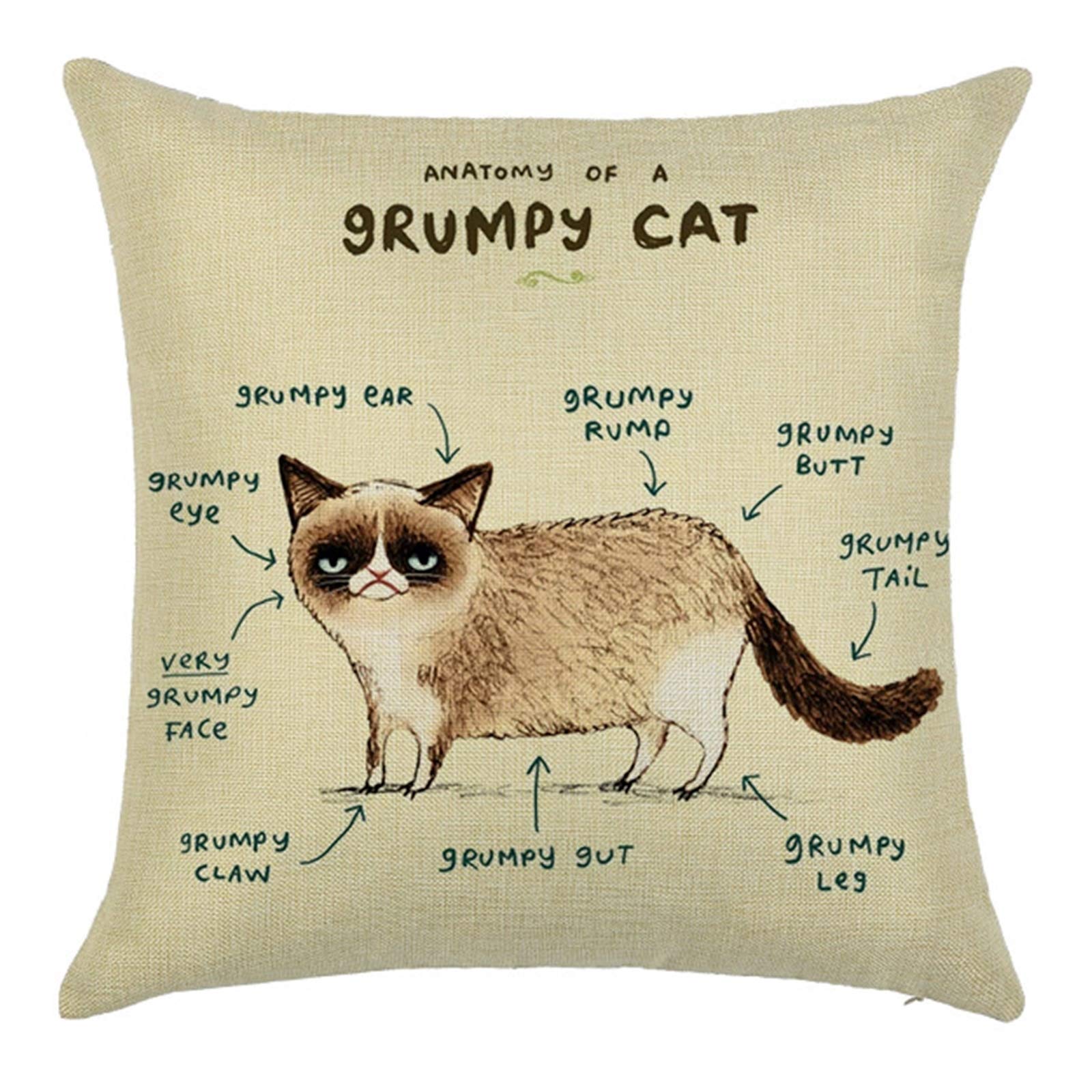 EHOMERY Pillow Cover For Outdoor Patio Furniture Cushion Covers Rectangular Grumpy Cat Flax Throw Pillow Covers Queen Size Zippered Sofa Pillows Brown Beige 16X16 Inches