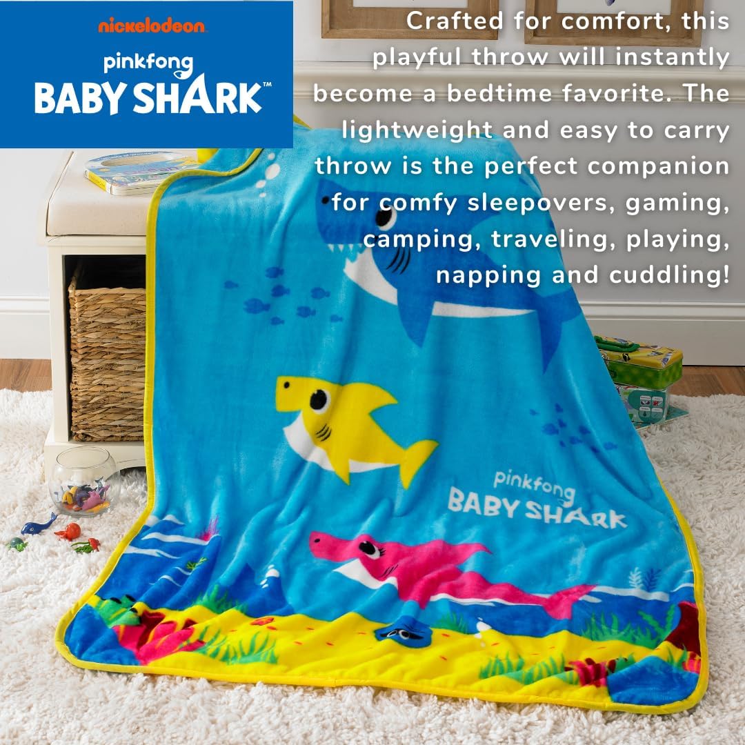 Baby Shark Kids Bedding Super Soft Silk Touch Throw, 40 in x 50 in, (Official Licensed Product) by Franco