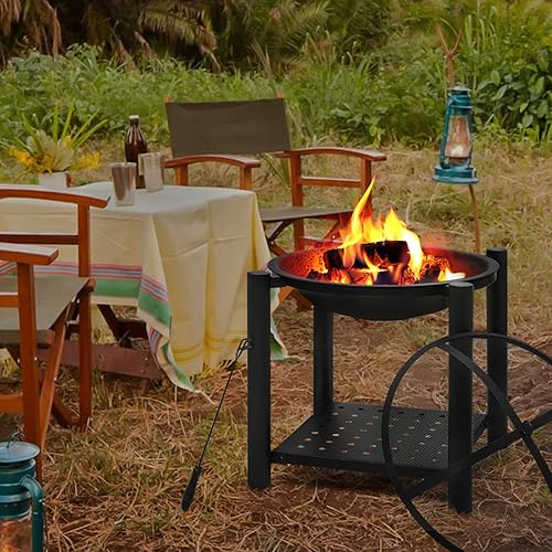 Miniatura 3 de MoNiBloom Fogata de leña de 38 pulgadas para patio trasero, mesa redonda de metal para calefacción al aire libre y parrilla de cocina para jardín,
