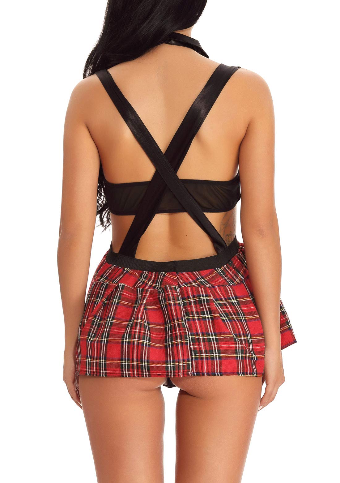 YIKAYI School Girl Outfit Cosplay Costumes Lingerie Set with Women Top Mini Plaid Skirt Blue: YIKAYI Women's Schoolgirl Student Costume Lingerie Sets Tie Shirt String Uniform Cosplay Set Outfit, Black, Small