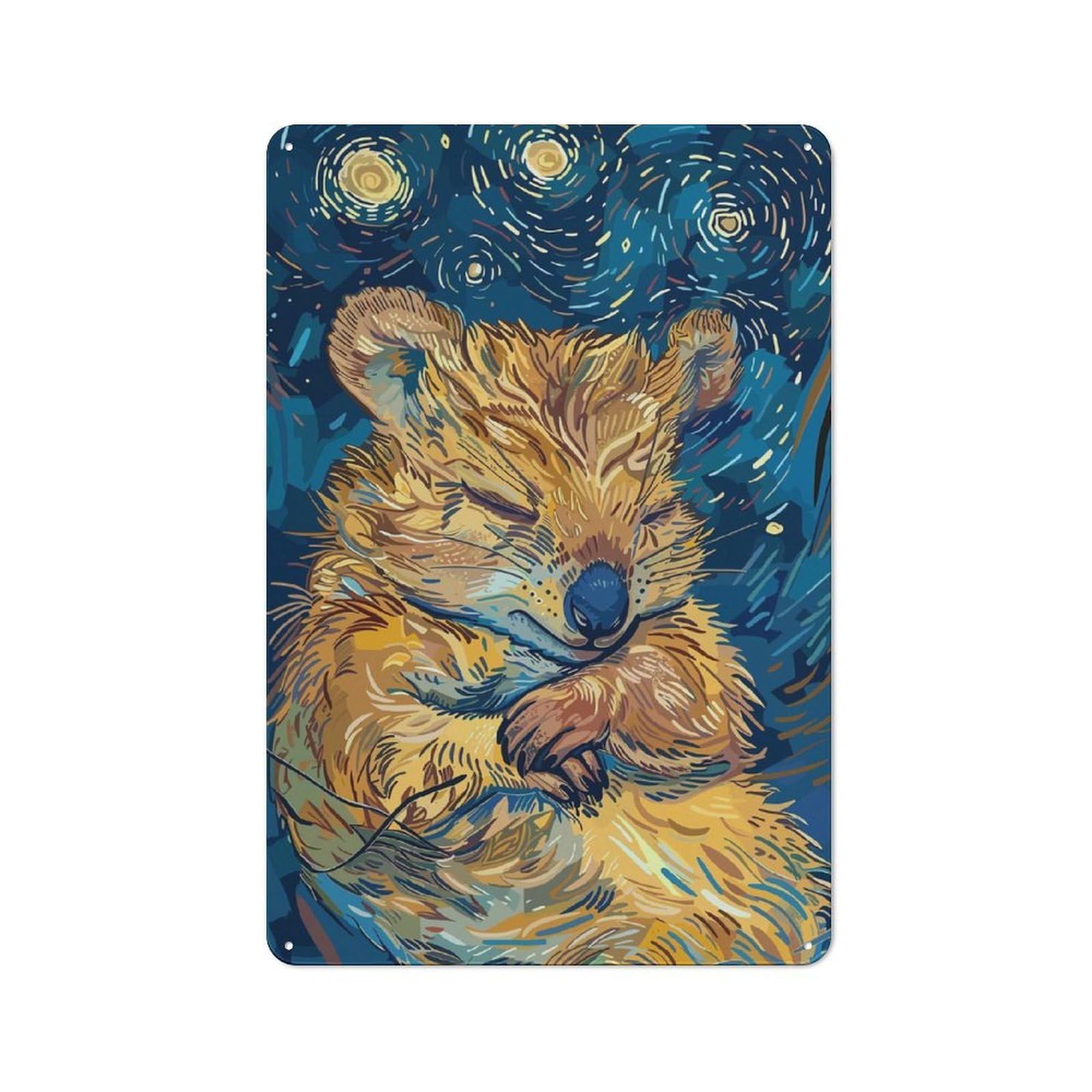 Junmoney Sleeping Quokka In Starry Night Style Metal Plaque 30X20cm With For Garage Wall, Retro Decor, Housewarming Present For People Styling Garage