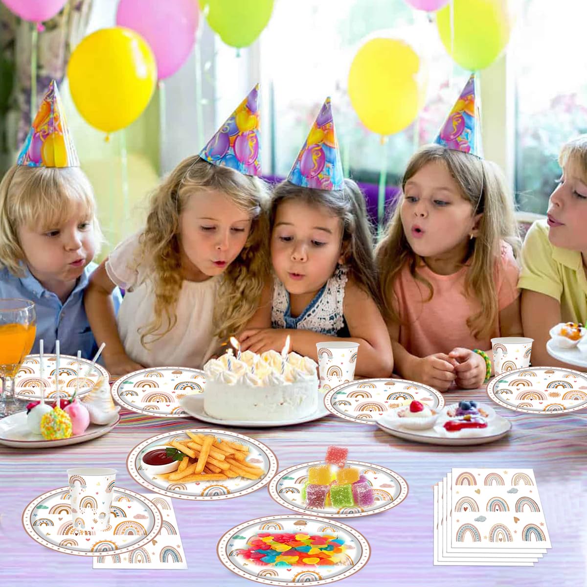 80-teiliges Regenbogen-Partygeschirr - Buntes Einweggeschirr Für 20 Gäste