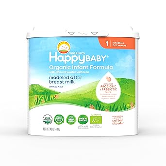 Happy Baby Organics Stage 1 Infant Formula, 0-12 Months, Milk Based Organic Baby Formula Powder with Iron, Probiotics & Prebiotics for Immune & Digestive Support, 14.1 Ounce Pack of 1