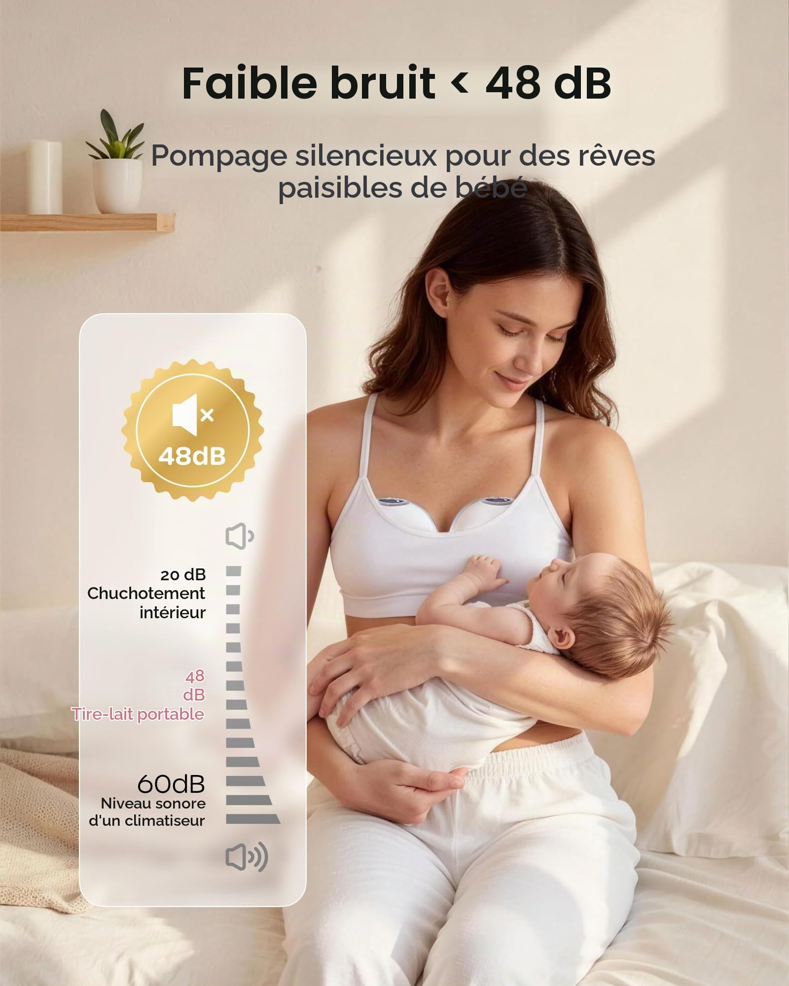Nuliie Tire Lait Electrique Main Libre S32, Tire Lait Main Libre avec 4 Modes, 9 Niveaux, Fonction Mémoire, Extracteur de Lait Rechargeable avec Affichage LED, Poids léger - 24mm (2 Pack, Rose)