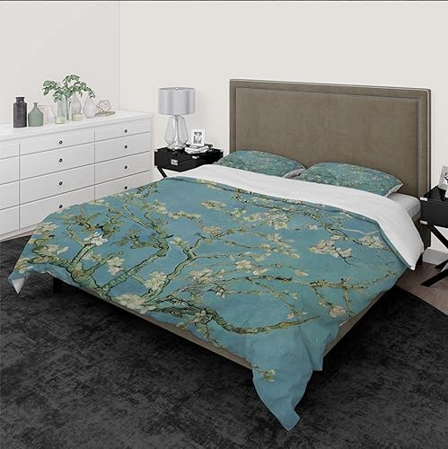 Miniatura 2 de Funda de edredón botánica floral, 2 fundas de almohada, sin sábanas, con cierre de cremallera, cómoda, famosa pintura, estética, juego de cama de 3