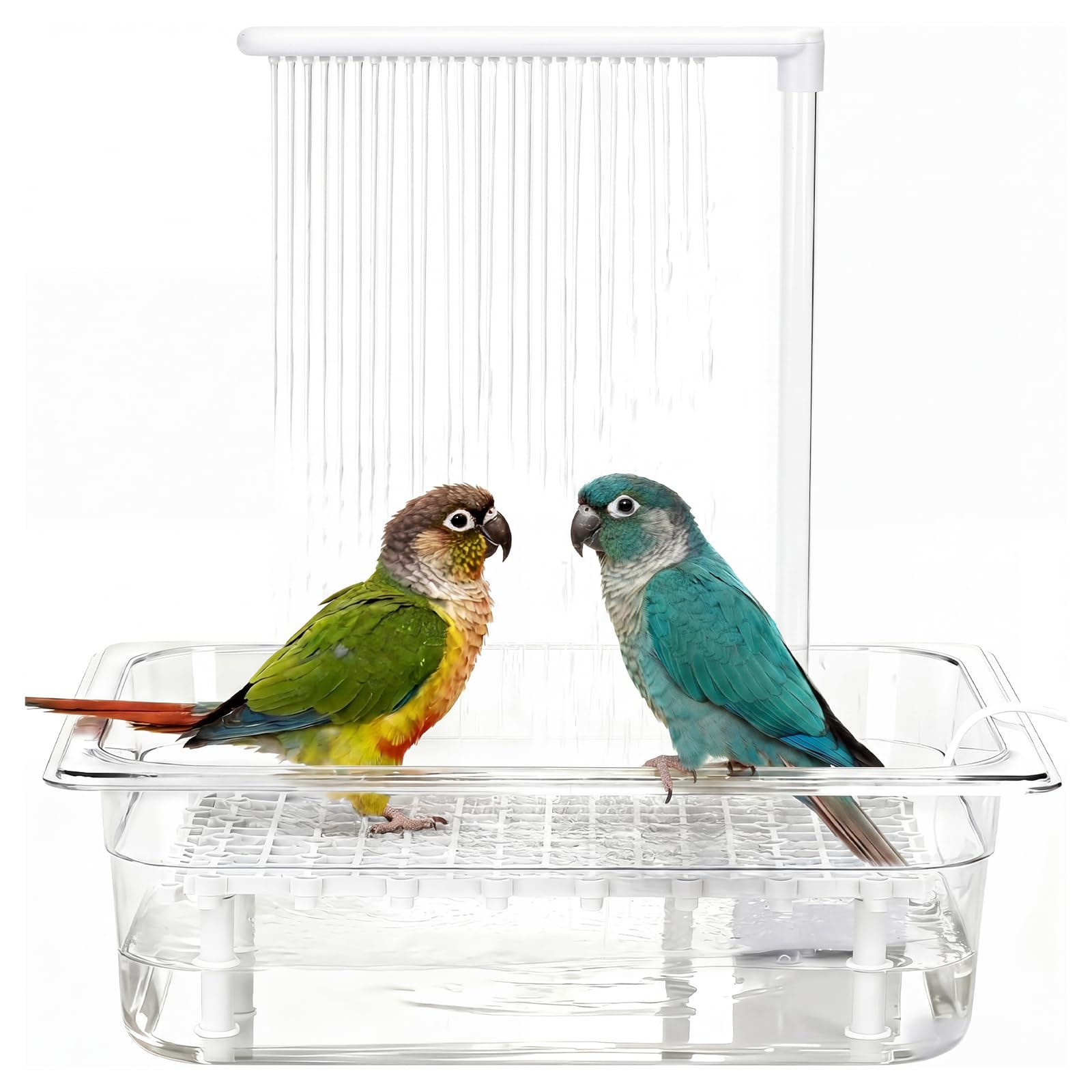 Vogeldusche Wellensittich - Vogel Badewanne mit Dusche - USB-betriebenes Vogelbad mit Wasserzirkulation - Vogel Badehaus mit Rutschfester Boden für Wellensittiche und Kleine Vögel