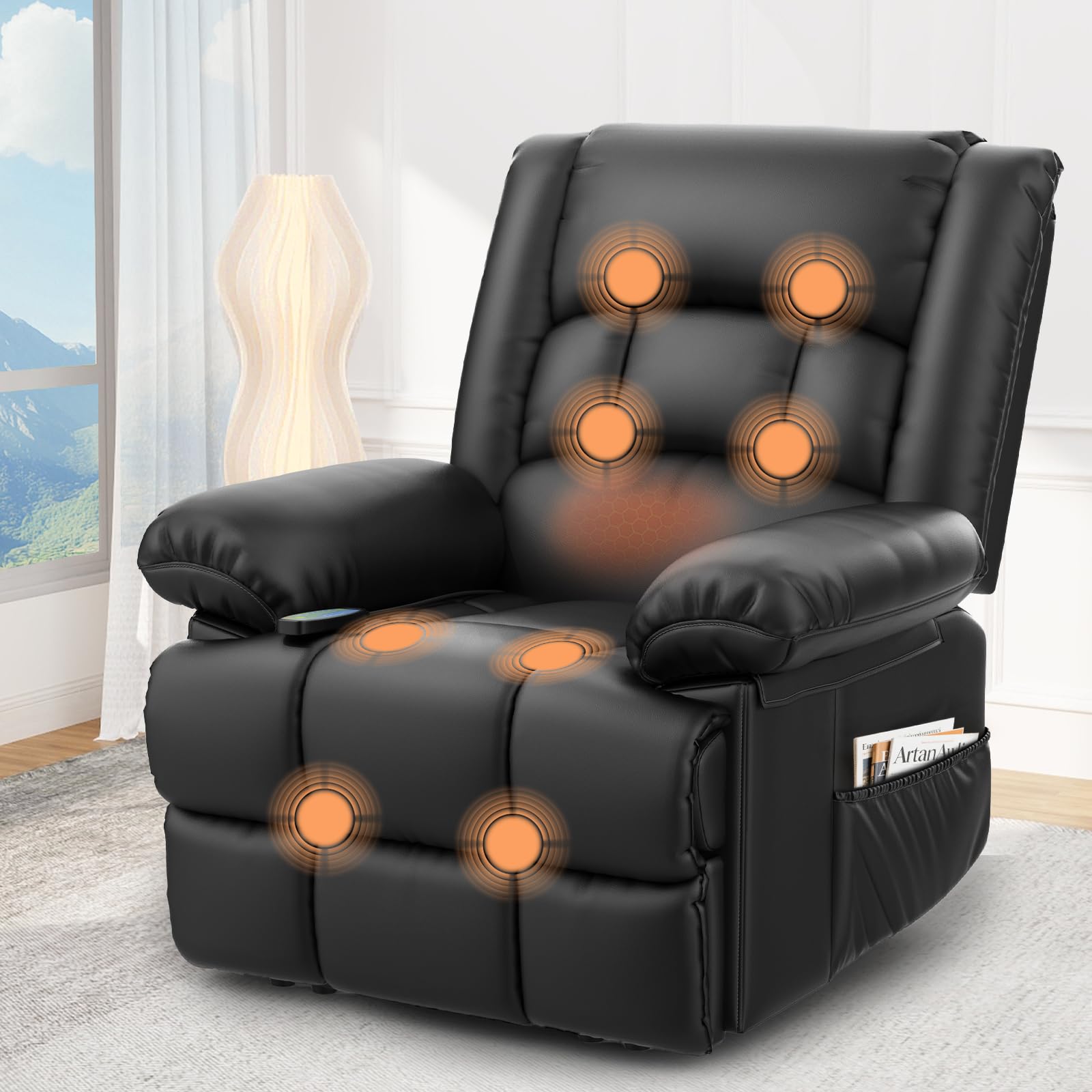 Srfzluxy Recliner Armchair Recliners with Massage & Heat, Padded Armrest & Cushion Extended Footrest, Manual Adjustable Single Sofa with Dual Side Pockets, Reclining Chairs Living Room Sofa Chair — image 1