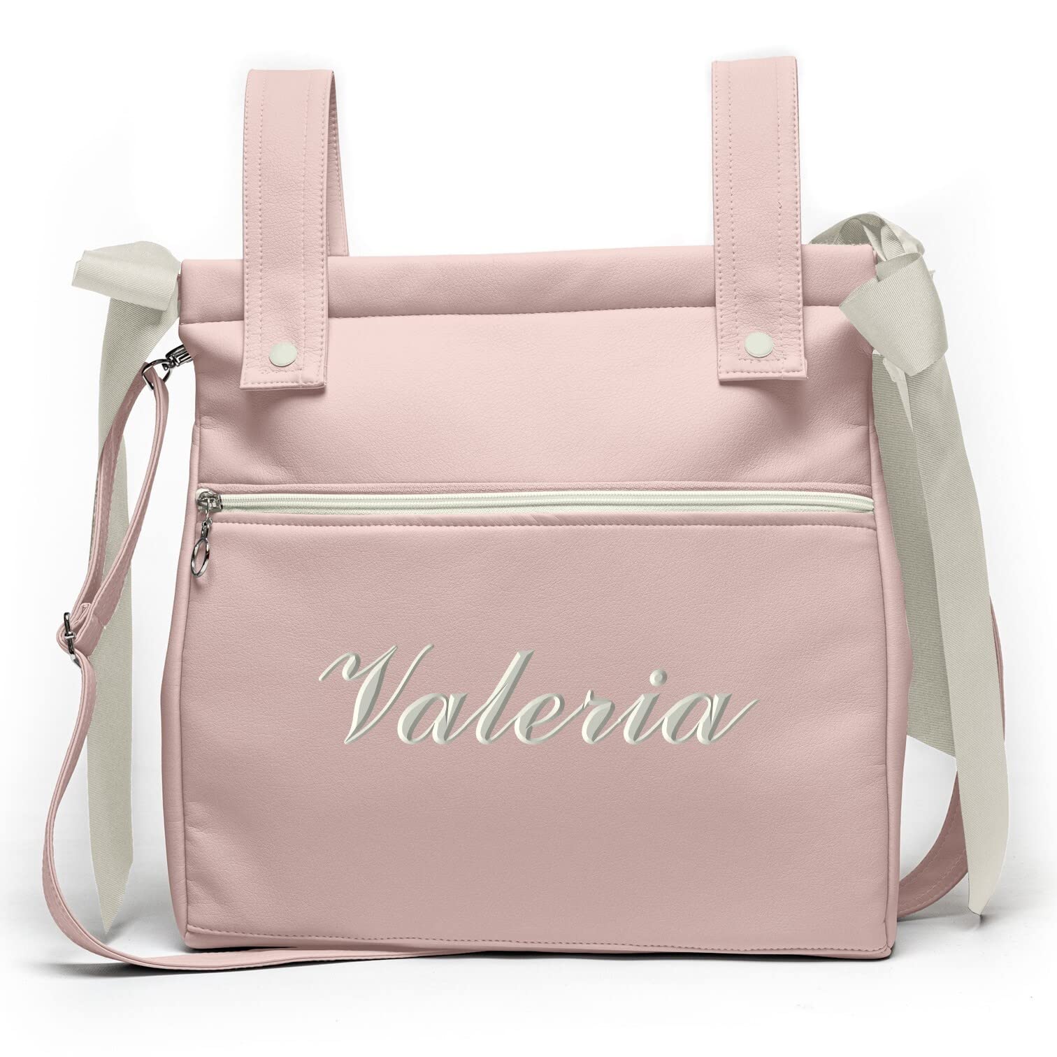 Bolsa panera de polipiel personalizada con nombre bordado - Bolso carro - Talega carrito de bebé - Rosa maquillaje - Nenel
