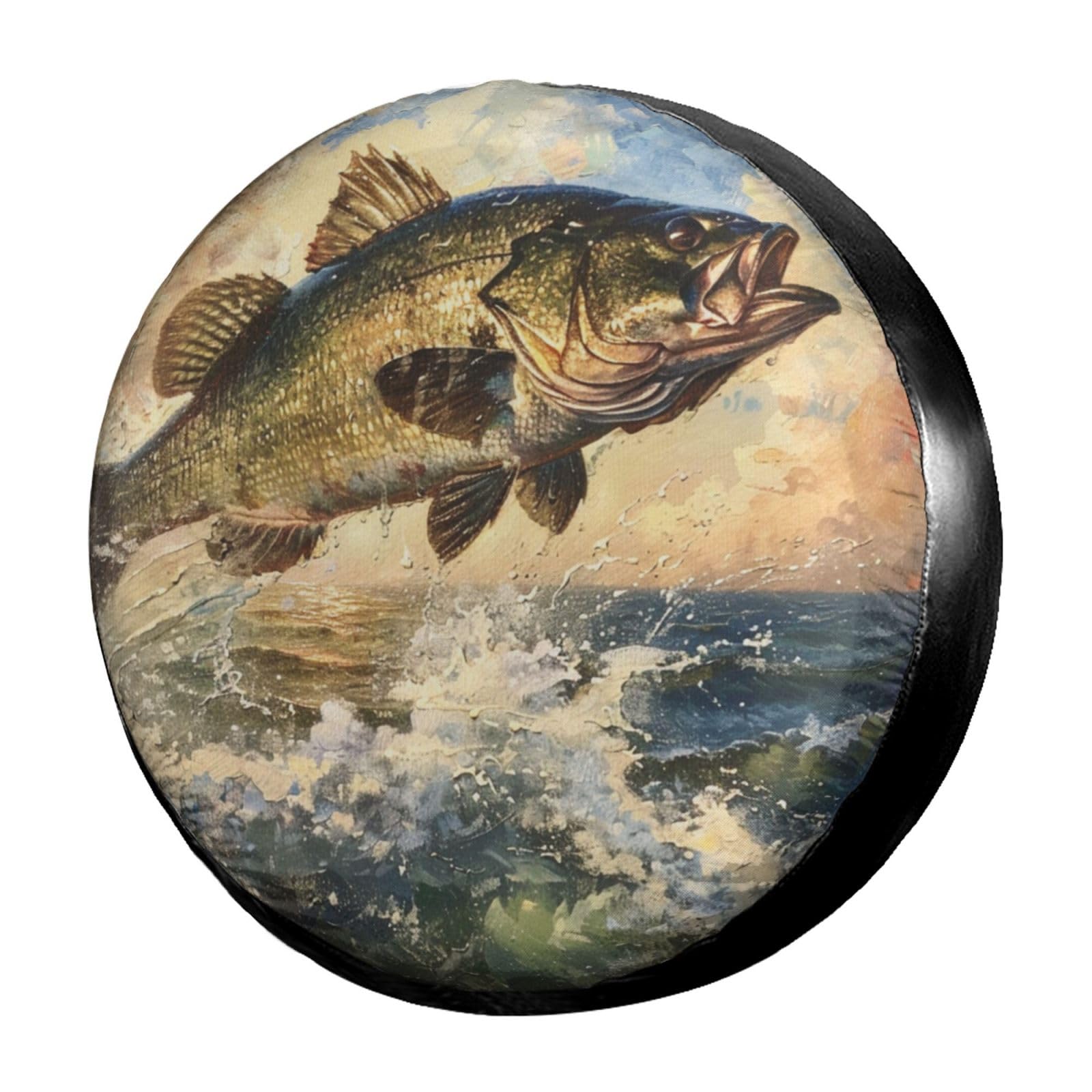 Dujiea Bass Fish Jump- Spare Tire Cover, Universal Wheel Tire Cover Waterproof Dust-Proof Tire Protectors for Trailer Rv SUV Truck Camper and Many Vehicle 14 15 16 17 Inch