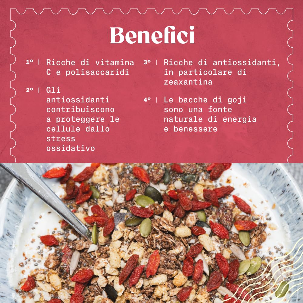 NaturaleBio Bacche di Goji 950 g. Frutta secca tradizionale cinese. Vegano, ricco di fibre. Snack biologico, non OGM e senza glutine.
