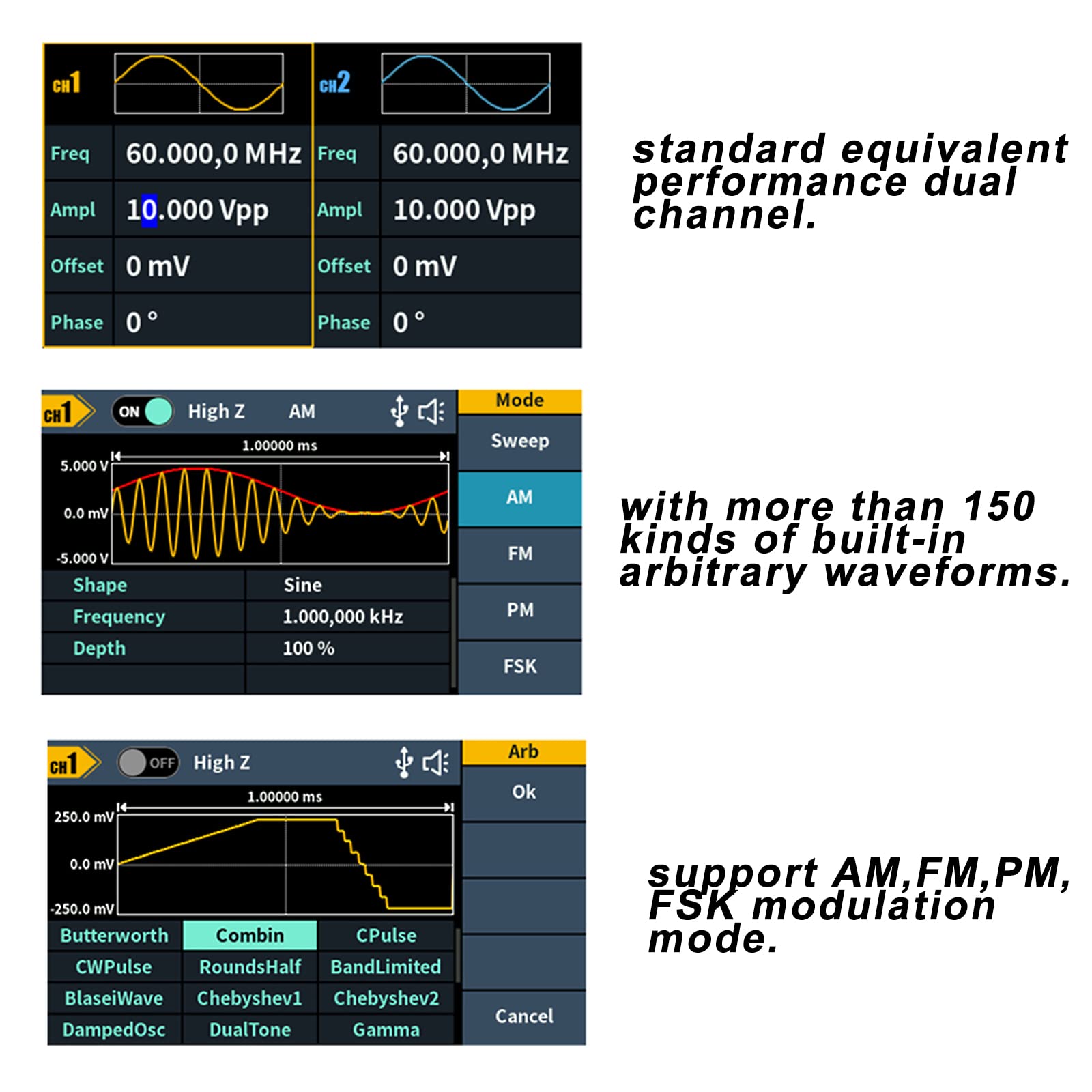 OWON DGE2035 Arbitrary Waveform Generator AWG 14bit Risoluzione verticale 2CH 35MHz 125MSa/s 3,6 pollici LCD Digital Signal Generator