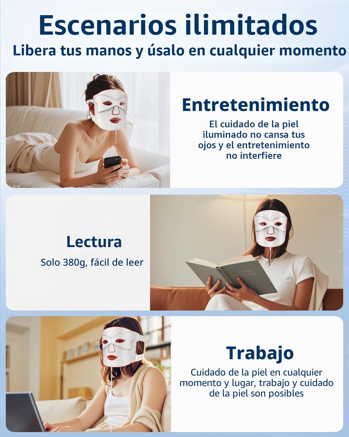 Mascara LED Facial, Mascara LED Facial Profesional 7 Colores para Tratamiento del Acné, Reducción de Arrugas y Rejuvenecimiento de la piel, Terapia de Luz Roja para el Rostro (Blanco)
