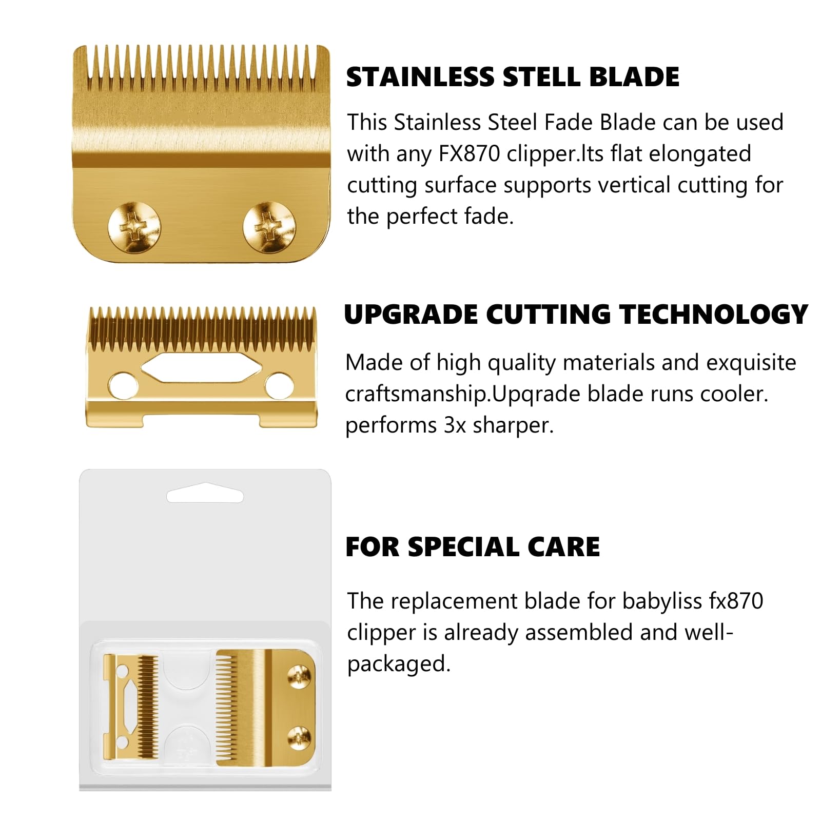 Ersatz-DLC-Klinge kompatibel mit BaBylissPRO FX870 Serie und FX825 Outlining Hair LoPROFX Trimmern FX880, Gold