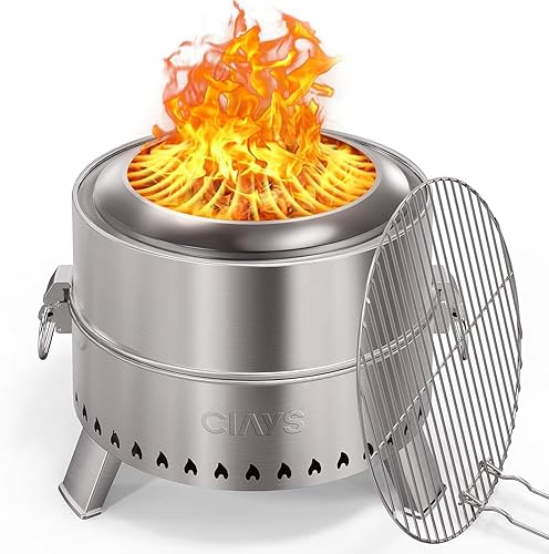 Miniatura 9 de Ciays Fogata sin humo, hoguera de 17 pulgadas para acampar con tecnología patentada, hoguera portátil para exteriores con parrilla de acero,