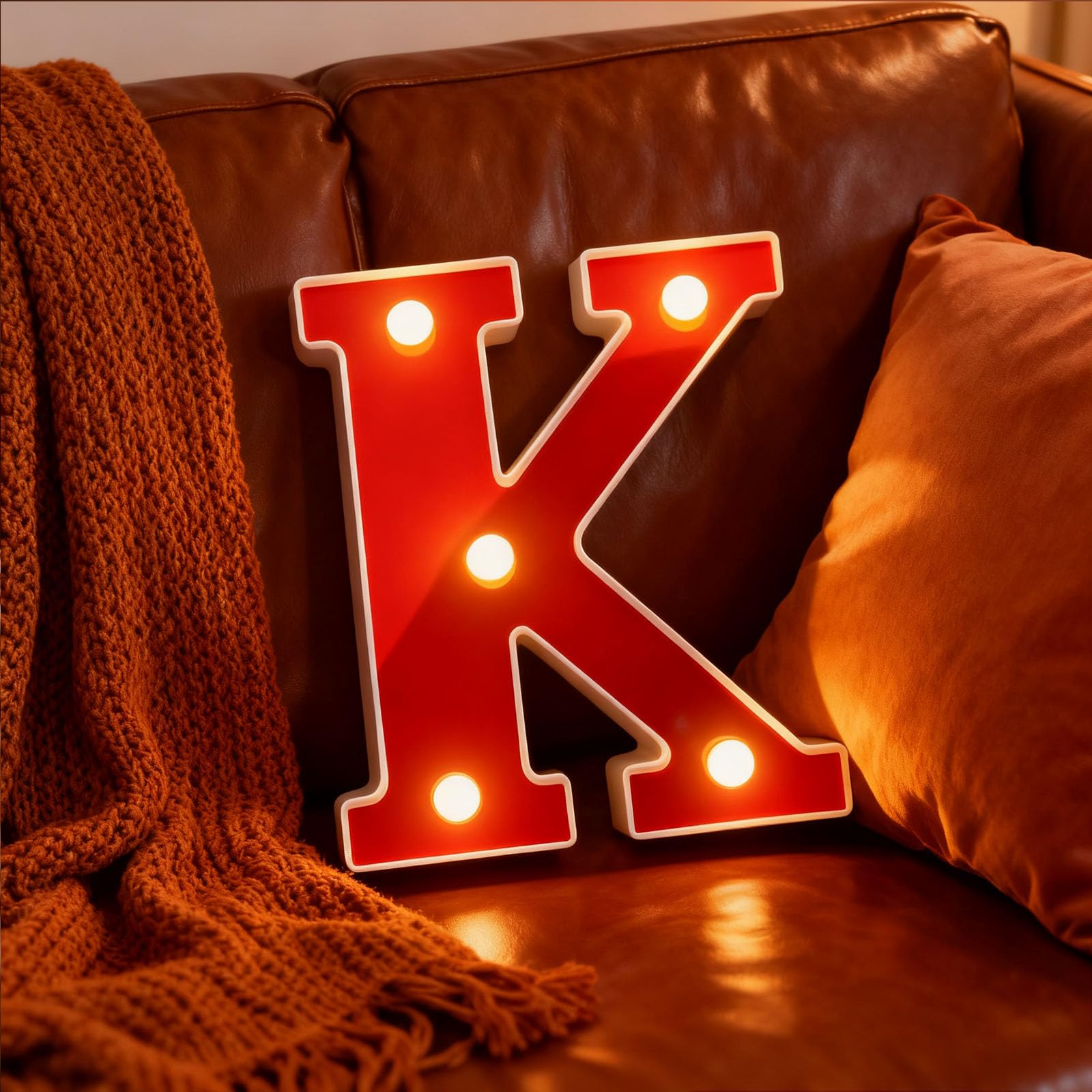 Fespcj Letter K Sign Lights Battery Powered Decoration Table Lamp Red LED Night Light for DIY Thanksgiving, Proposal Party, Photography Studio Props(6.3"*4.92"*1.18")