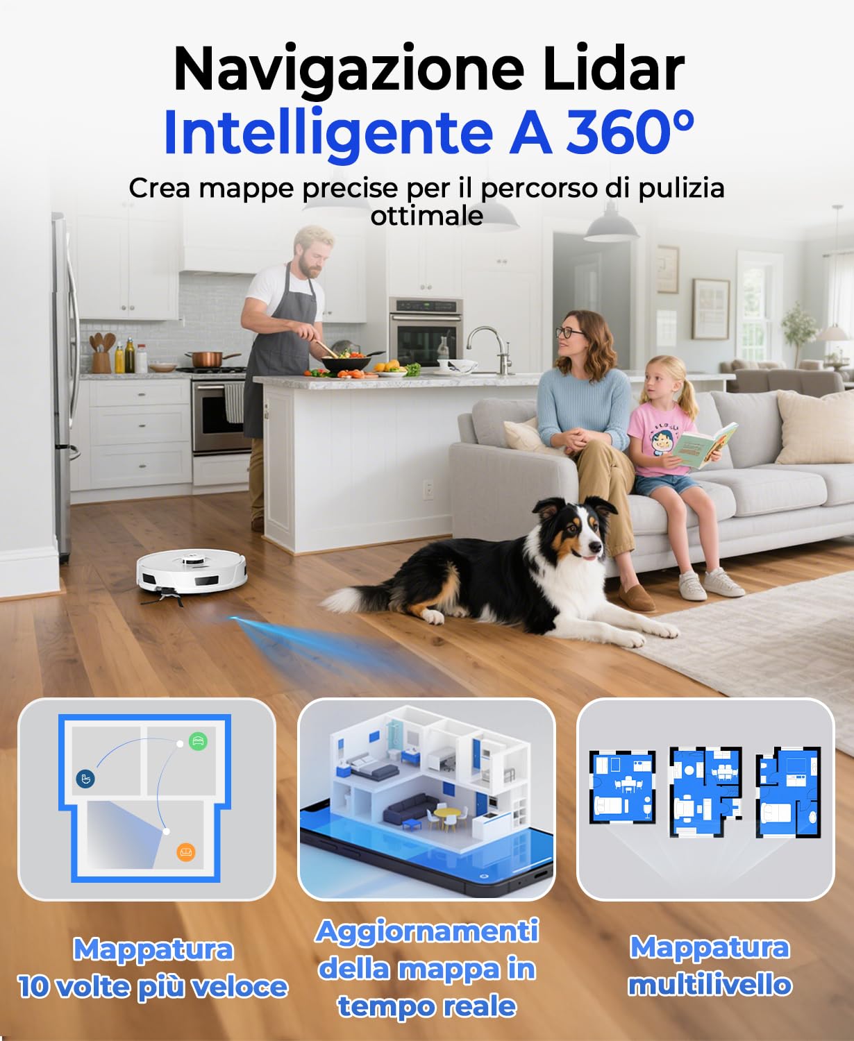 Redkey D8 Robot Aspirapolvere Lavapavimenti con Mappatura, 25000Pa Ultra Aspirazione, 4L Svuotamento Automatico, Anti-Groviglio Capelli, Aspirapolvere Robot Lavapavimenti per Tappeti/Peli/Animali