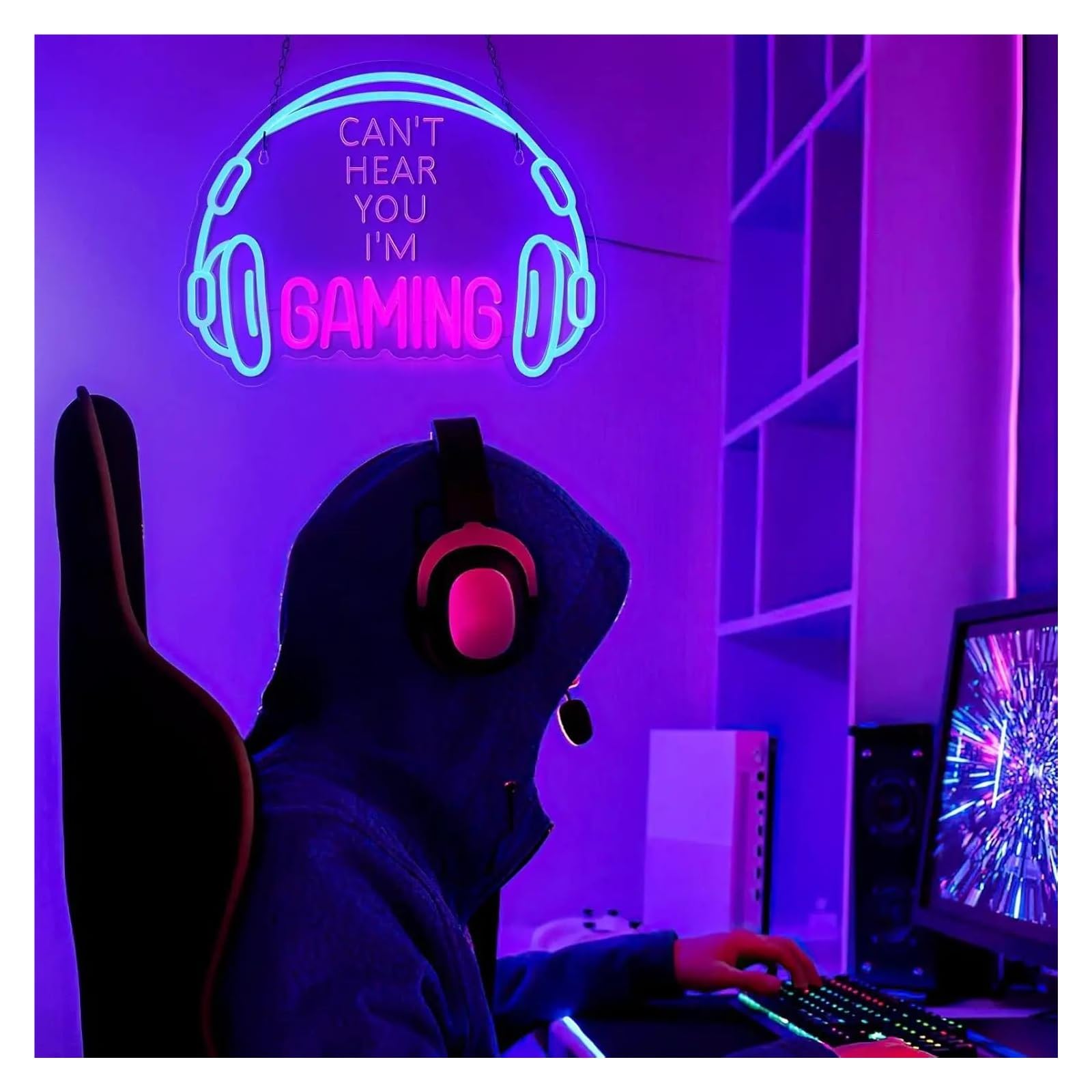 Insegna Luminosa a LED dimmerabile per Videogiochi, Ideale per Giocare, Creare un'atmosfera da Gaming, con Cuffie, Zona Gioco, Camera da Letto e Decorazione murale (Non Ti Sento, s