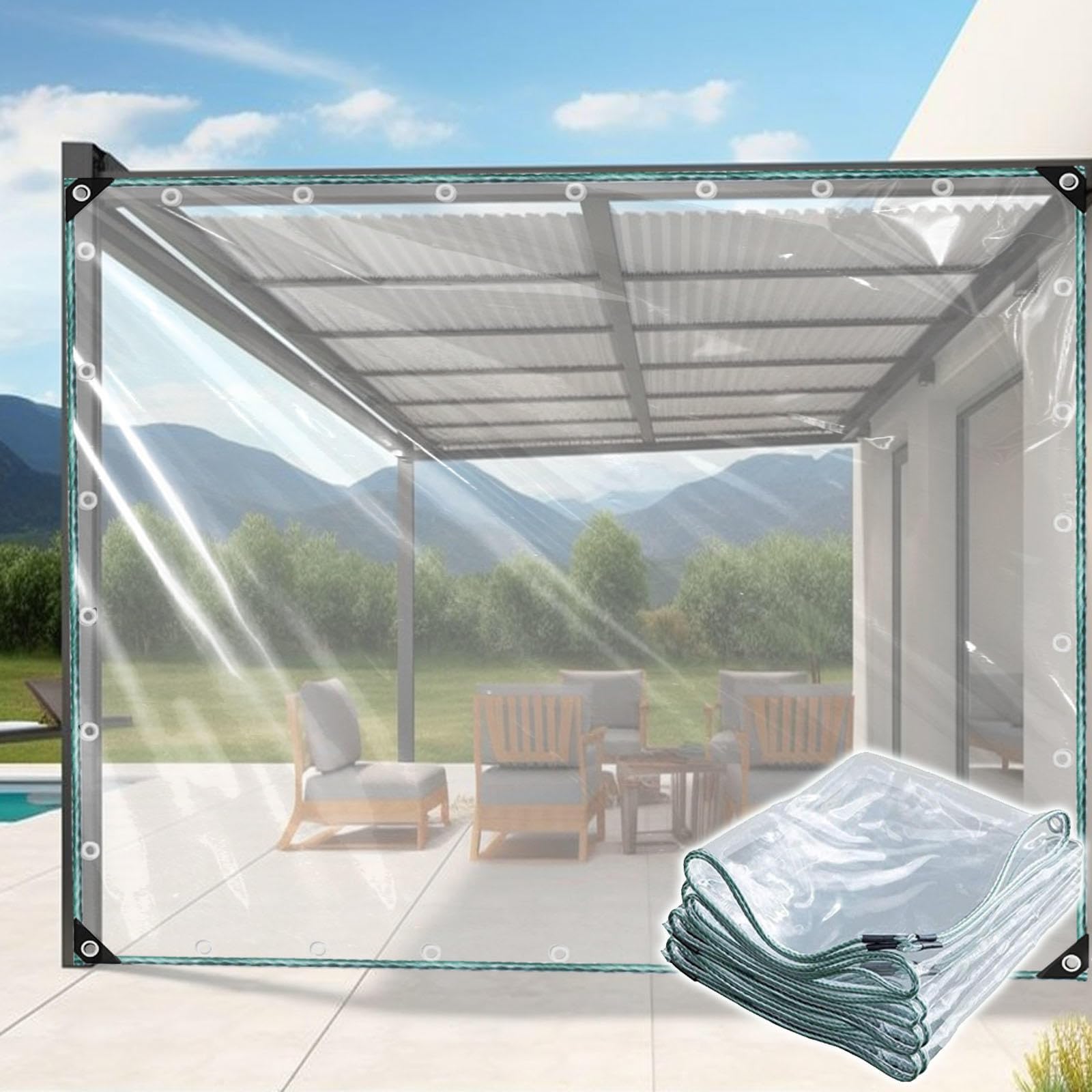 Waterproof Transparent Tarpaulin,Vinyl Tarp Transparent Plastic Sheeting,LxW-3.5x2.2m/11.5x7.2ft