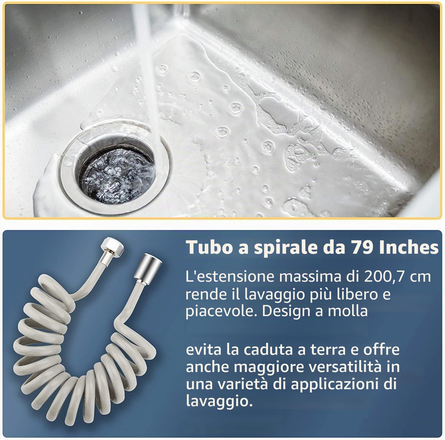 Spruzzatore per lavello da cucina, testa di ricambio per rubinetto con tubo di rinculo da 200,7 cm e supporto, aeratore e valvola deviatrice per rubinetto a risparmio idrico, set di attacco per